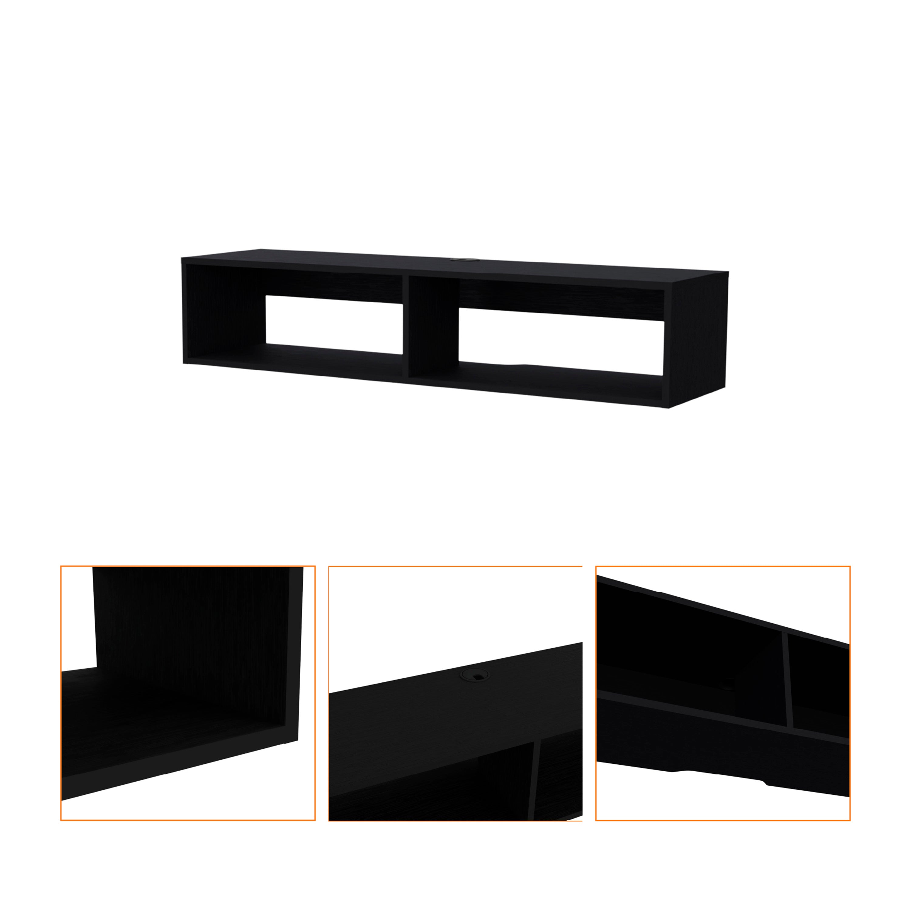 Black Spacious Shelves TV Stand