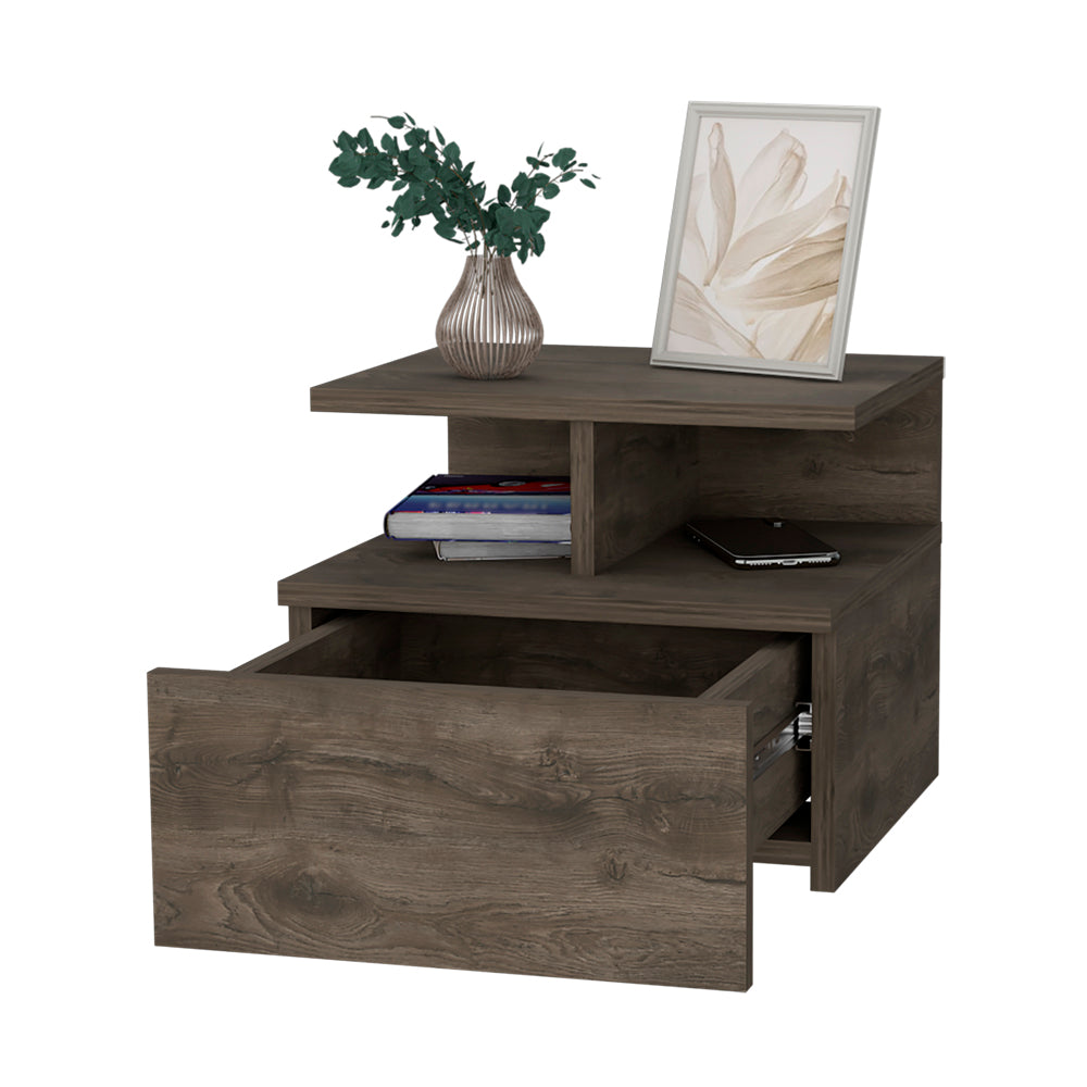 Dark Walnut 2-Tier Shelf Floating Nightstand