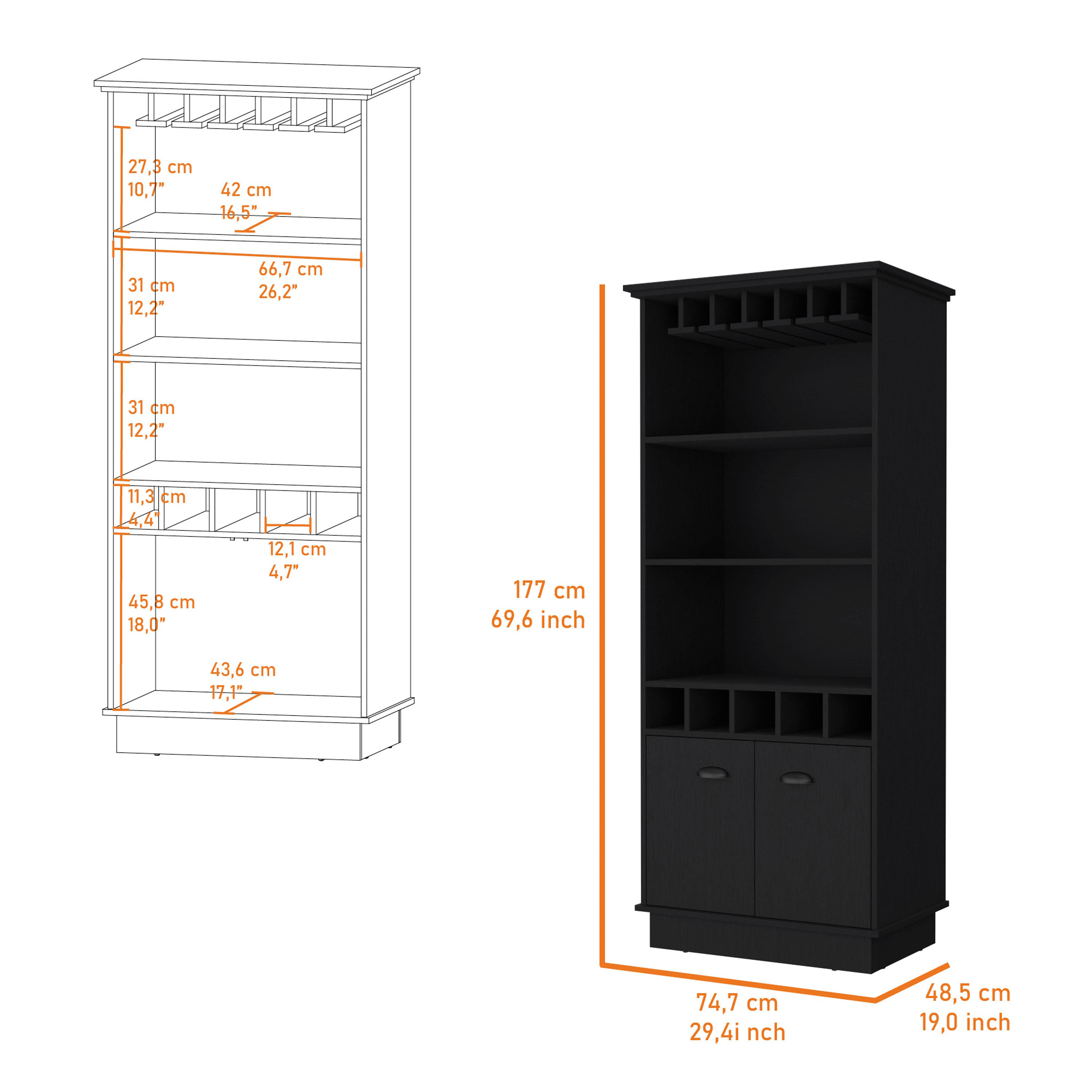 Black Glassware Rack Bar Cabinet