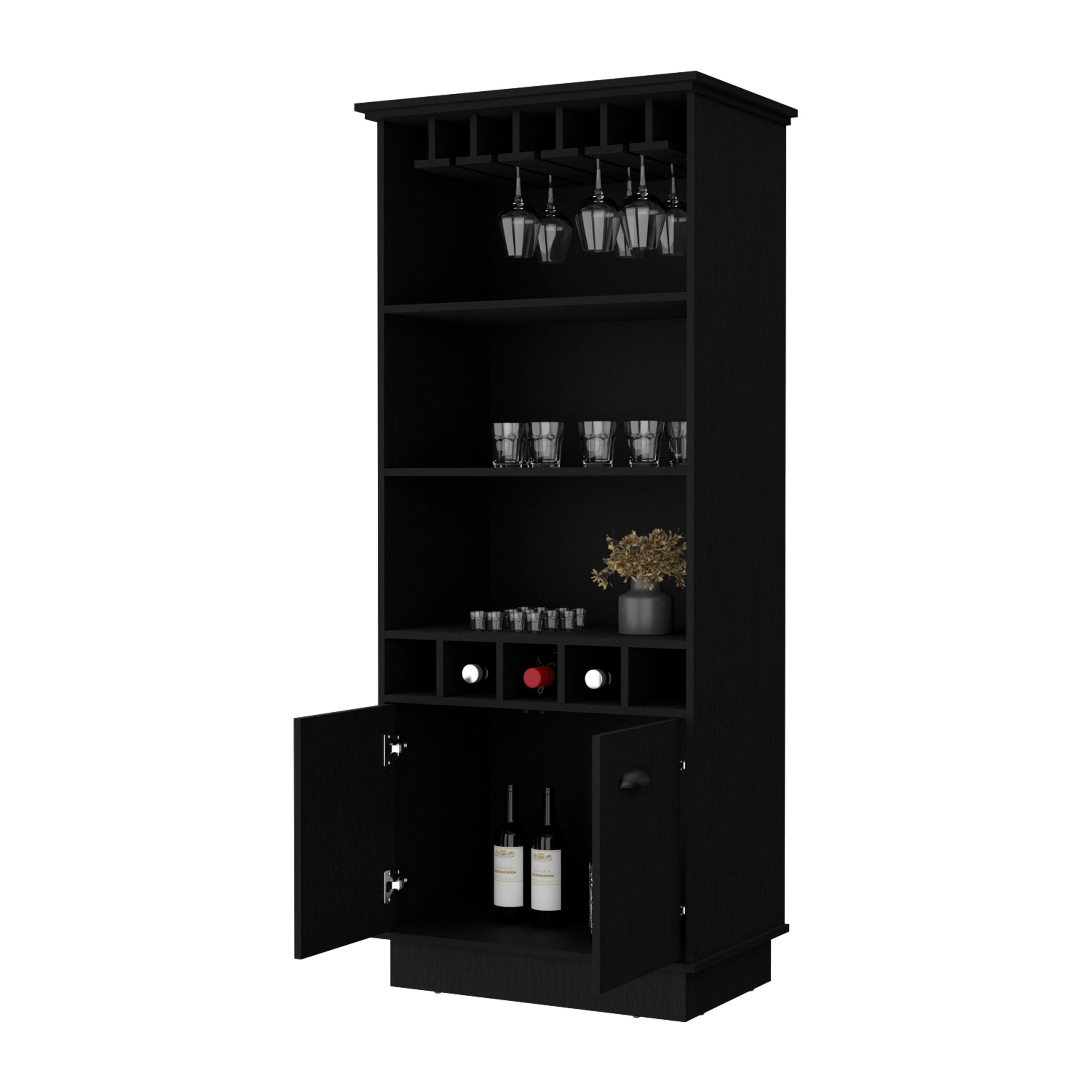 Black Glassware Rack Bar Cabinet