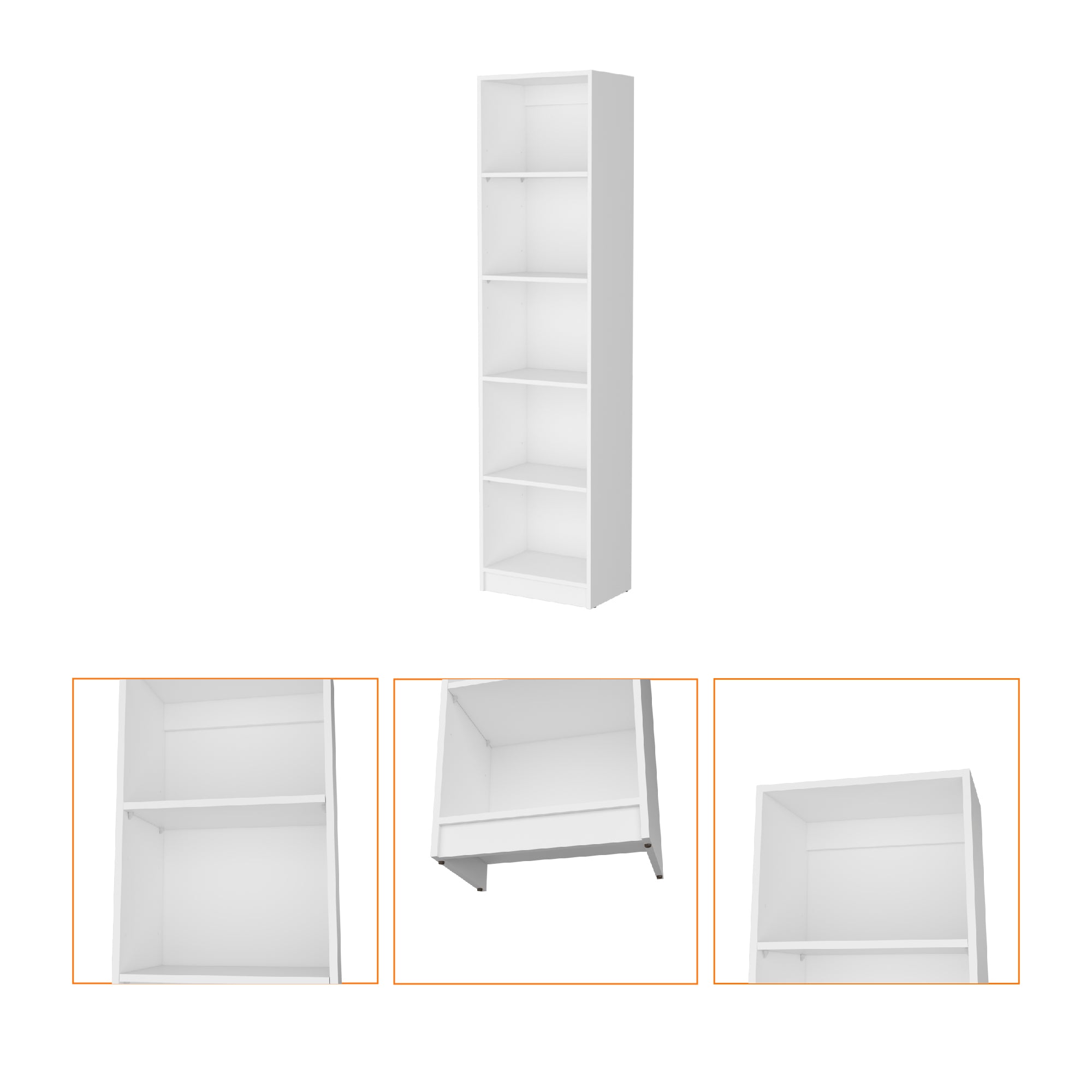 White 5-Shelf Slim Bookcase