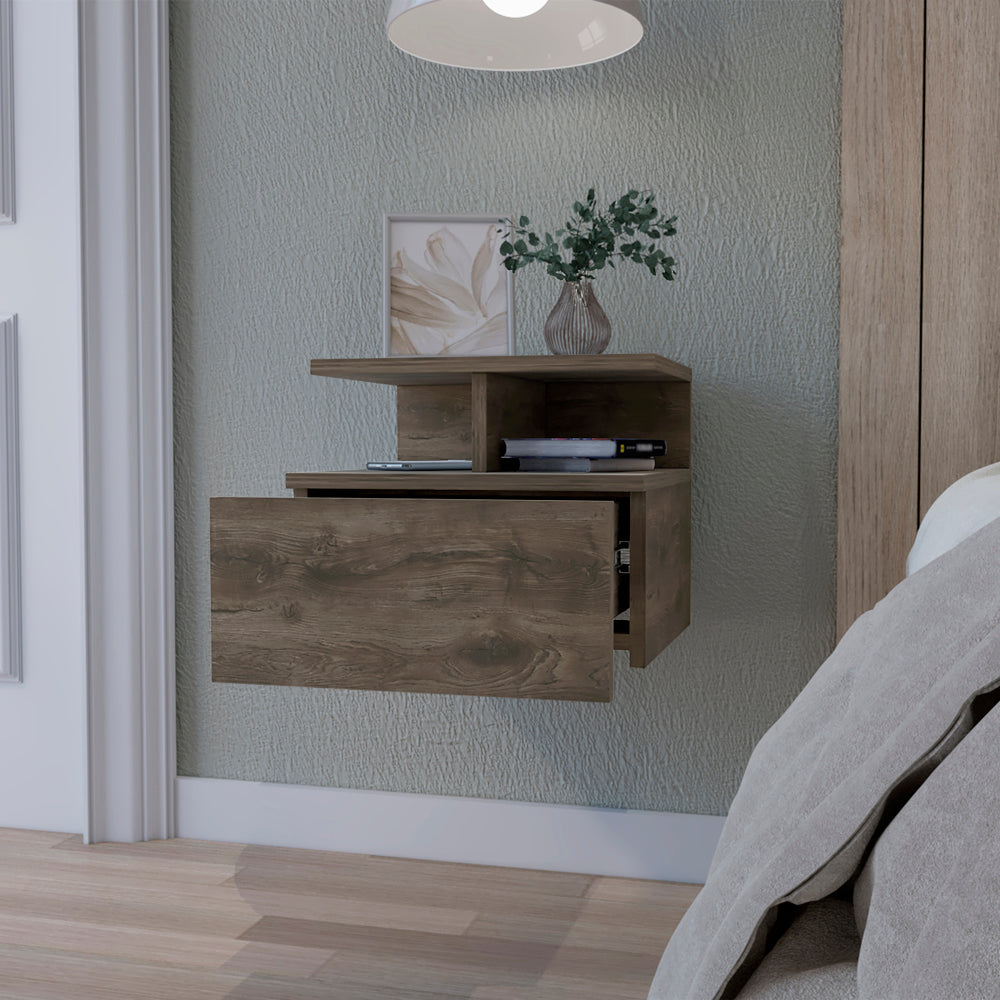 Dark Walnut 2-Tier Shelf Floating Nightstand