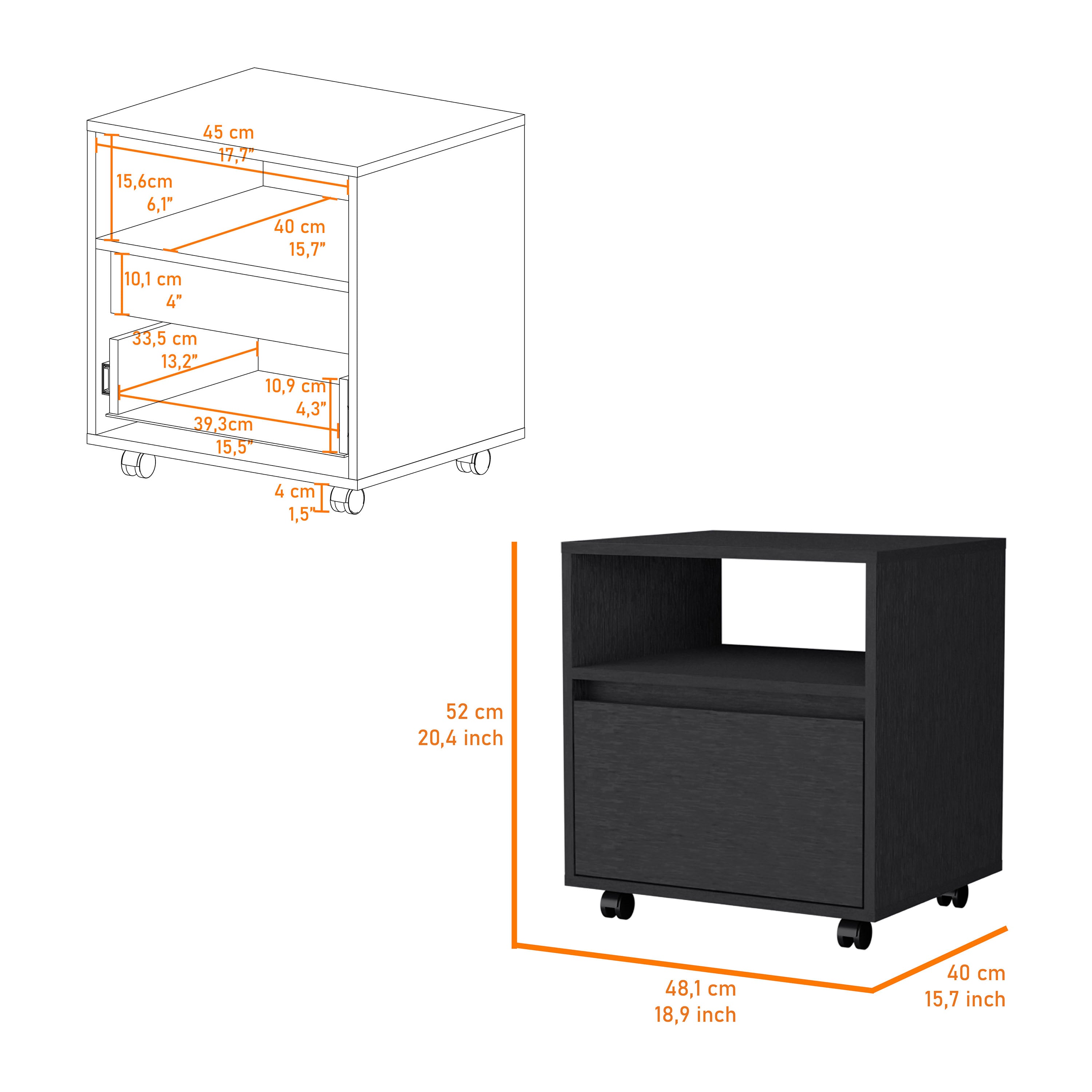 Black 1-Drawer Nightstand