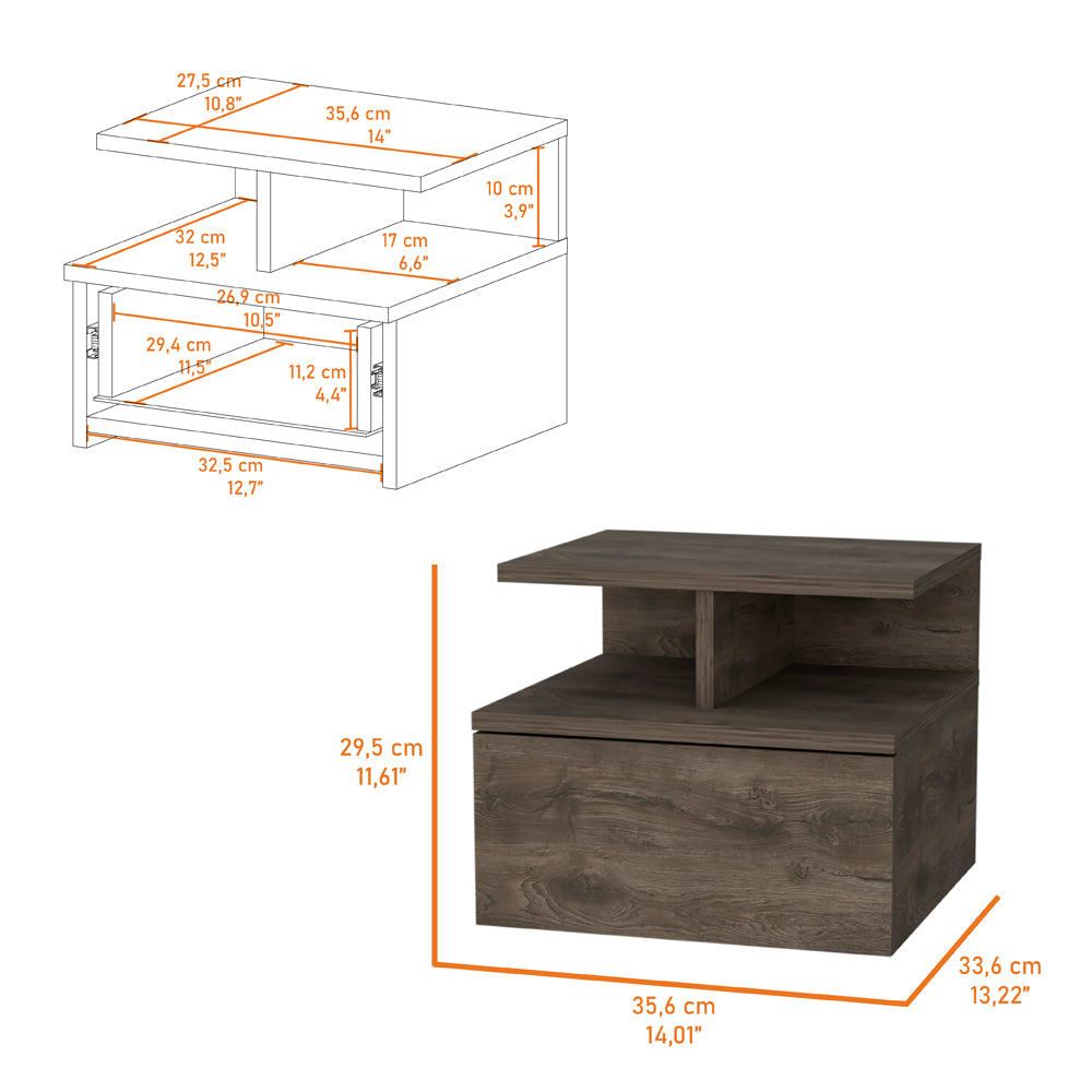 Dark Walnut 2-Tier Shelf Floating Nightstand