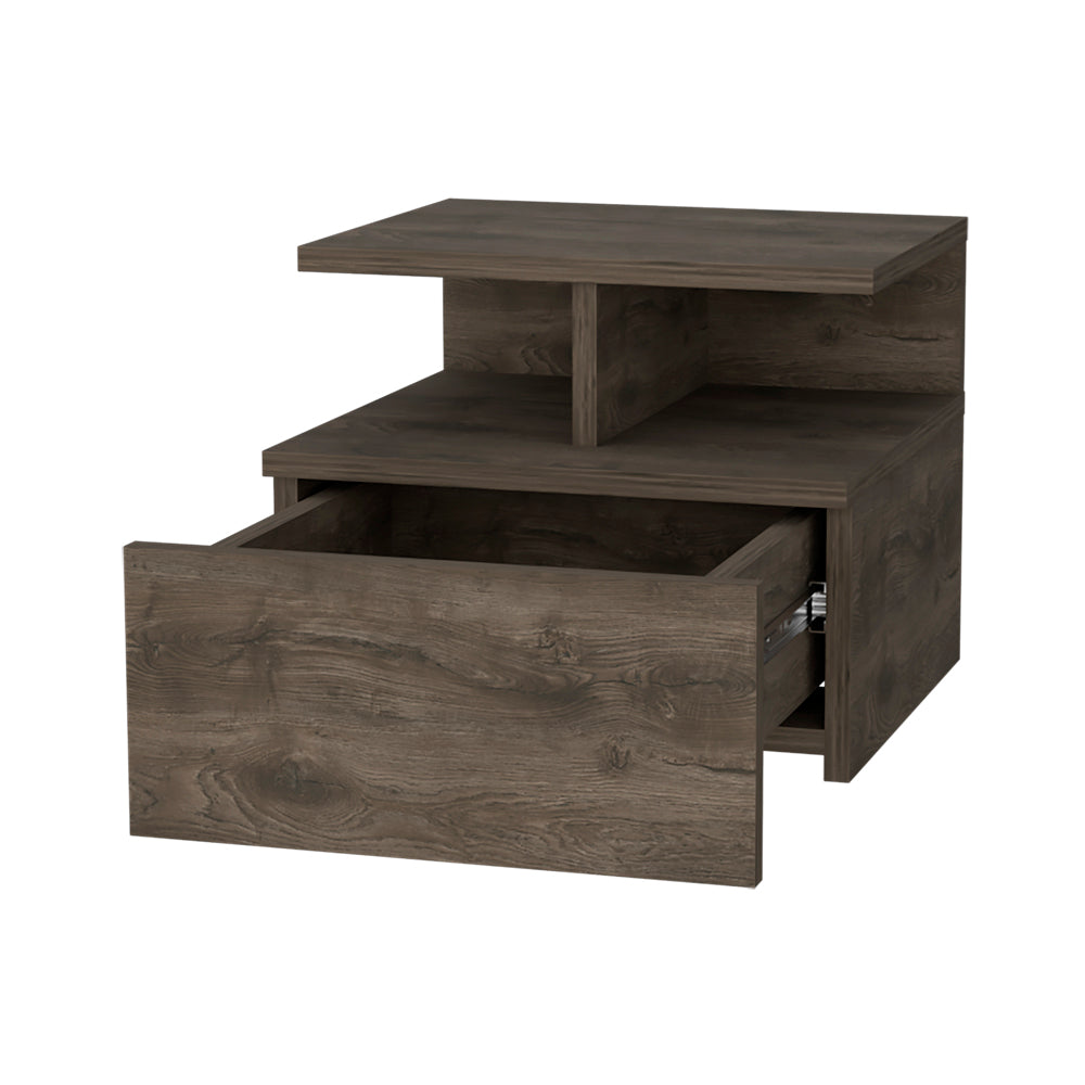 Dark Walnut 2-Tier Shelf Floating Nightstand