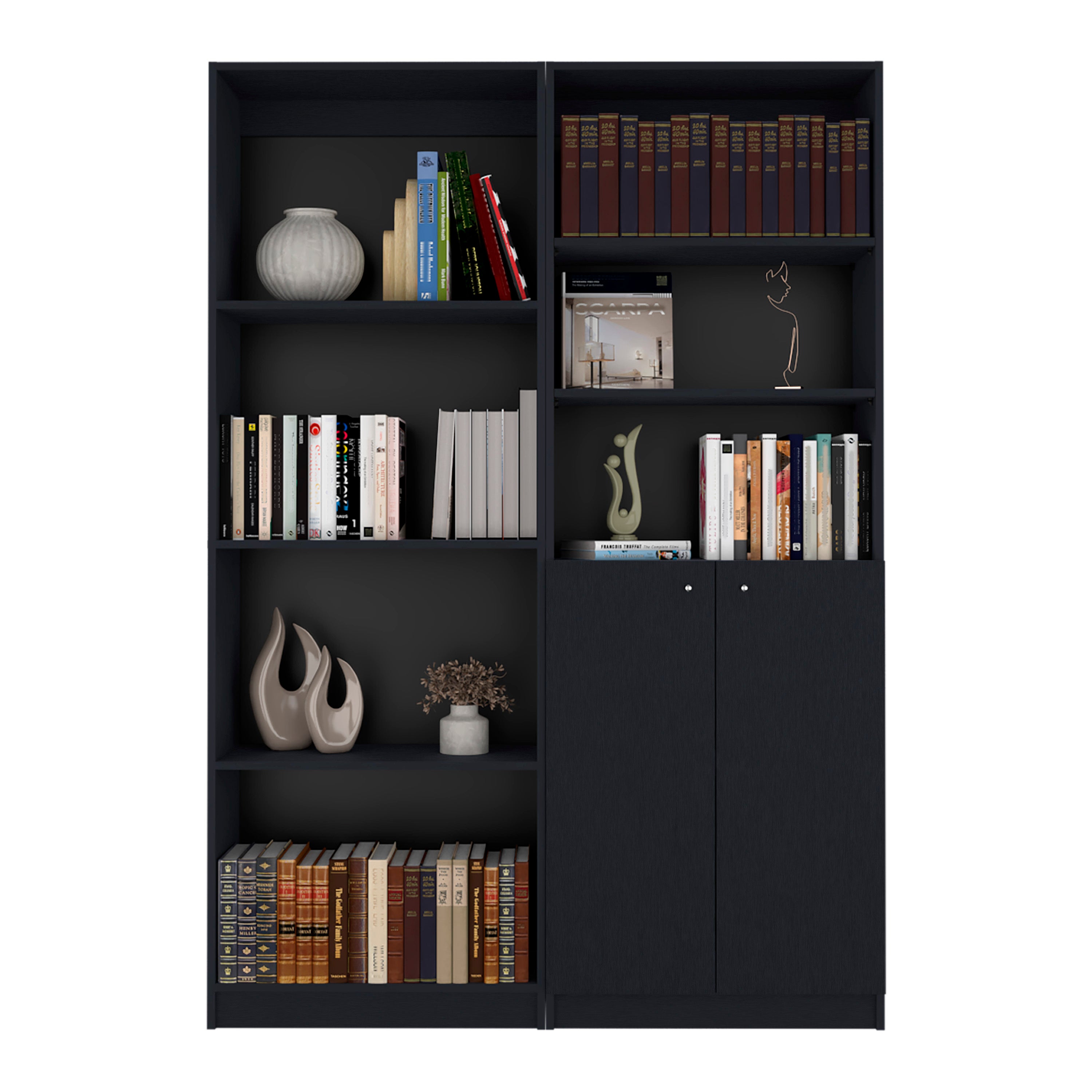 Helena Black 2 Piece Living Room Set with 2 Bookcases