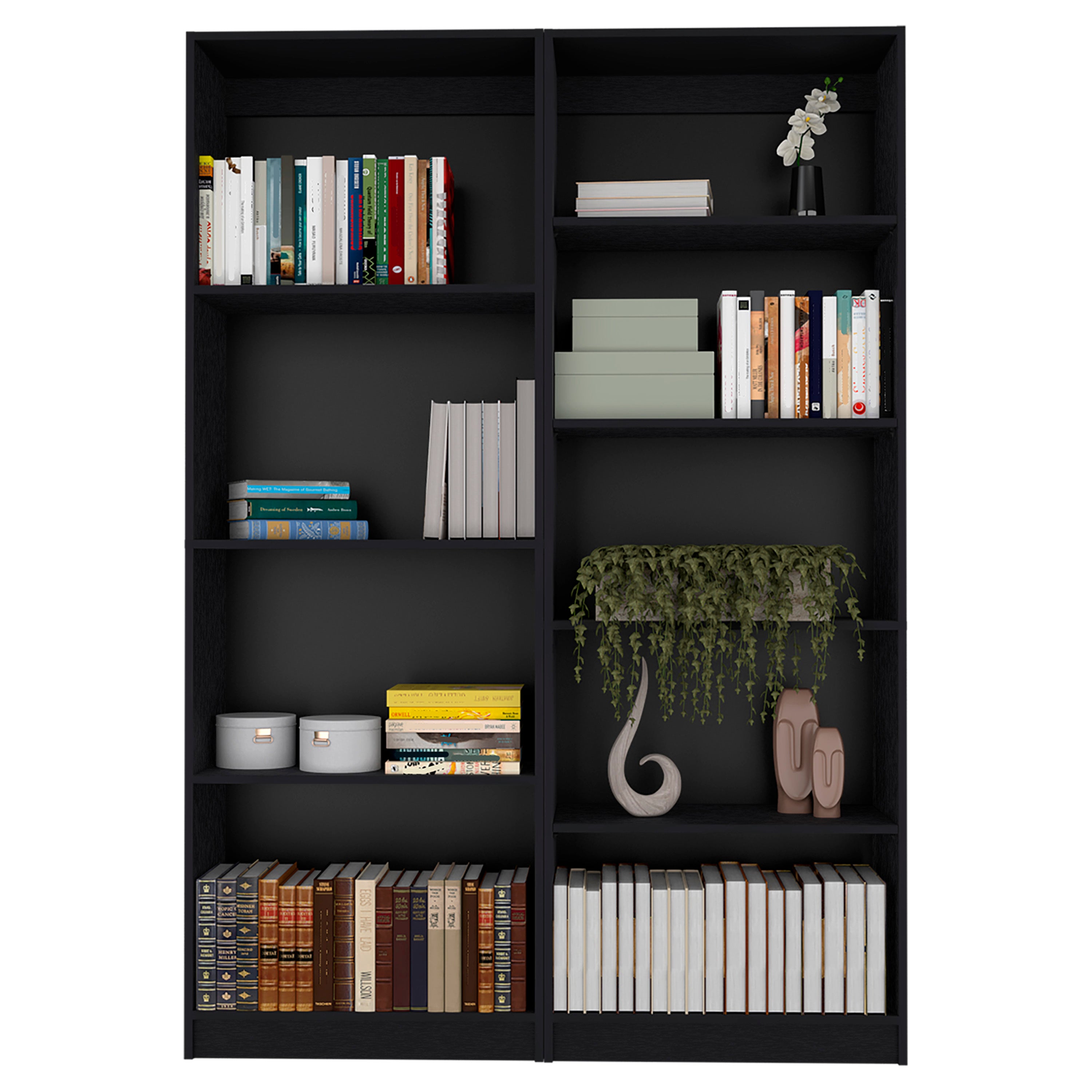 Black 2 Piece Living Room Set with 2 Bookcases