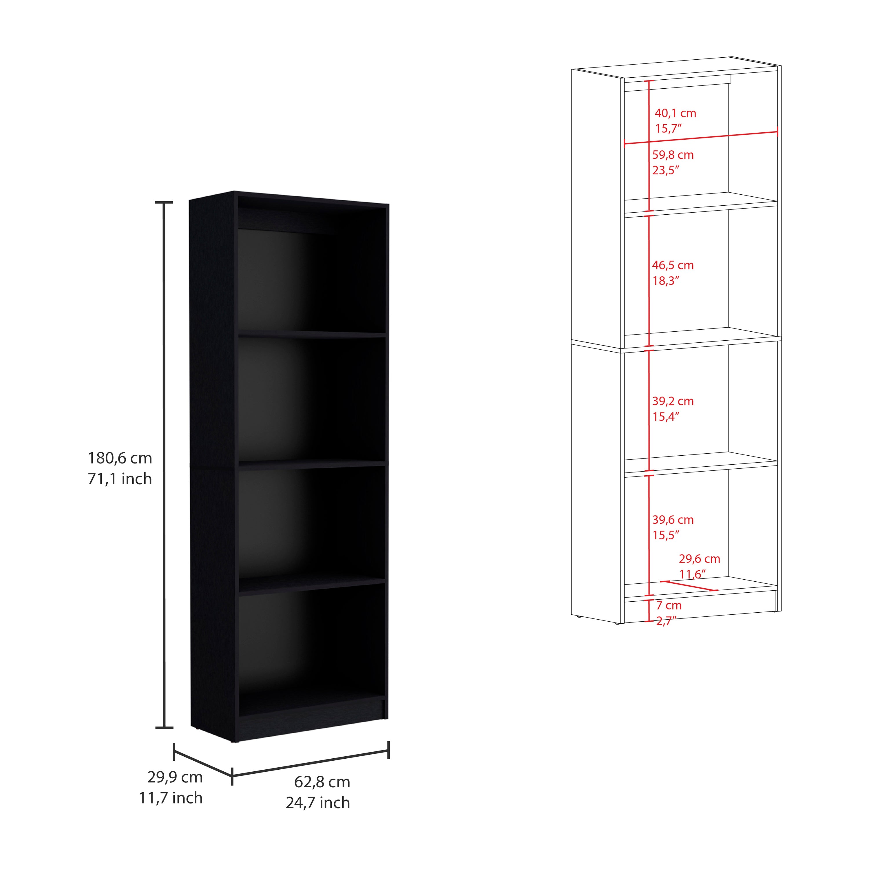 Alexander Black 3 Piece Living Room Set with 3 Bookcases