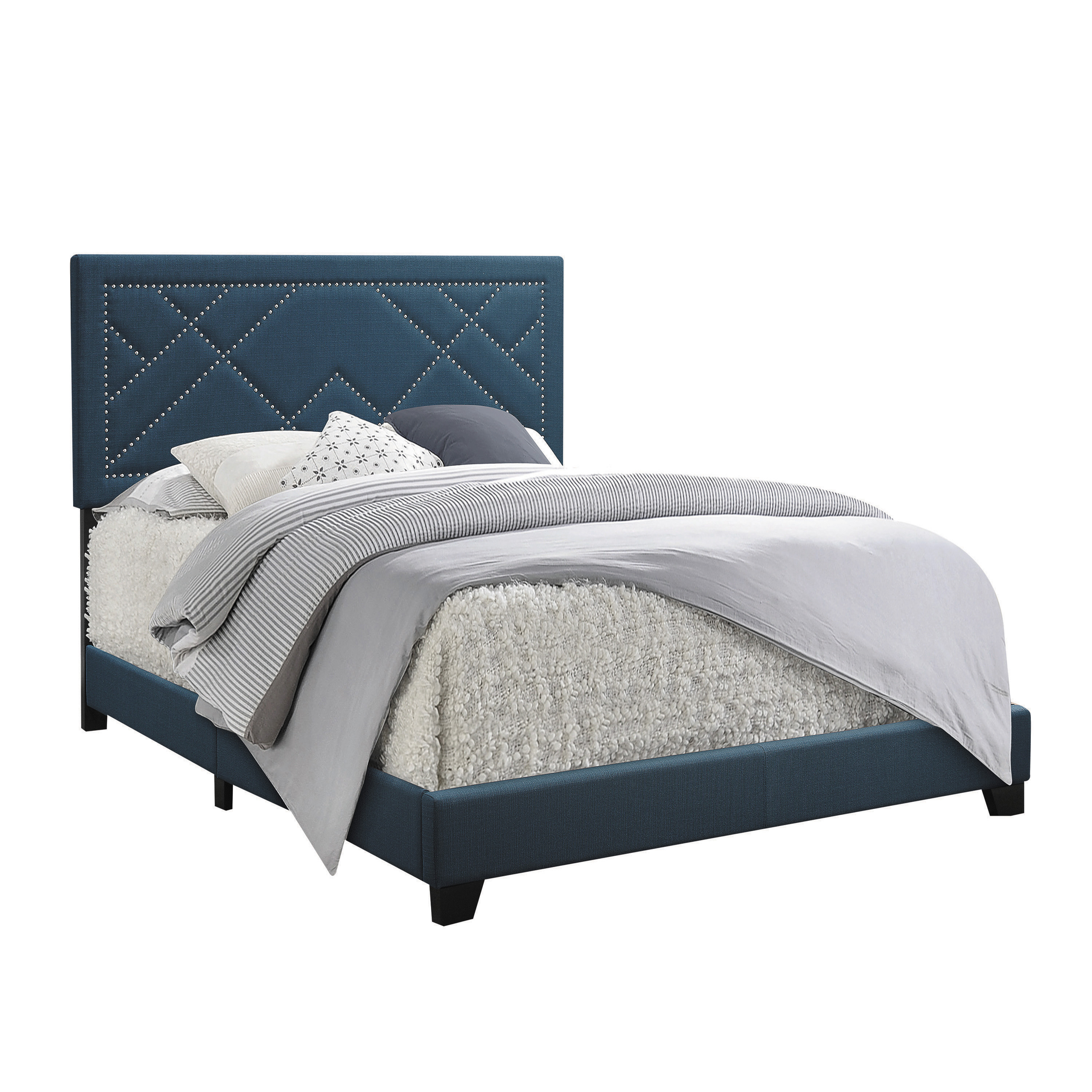 Dark Teal Queen Panel Bed with Nailhead Trim