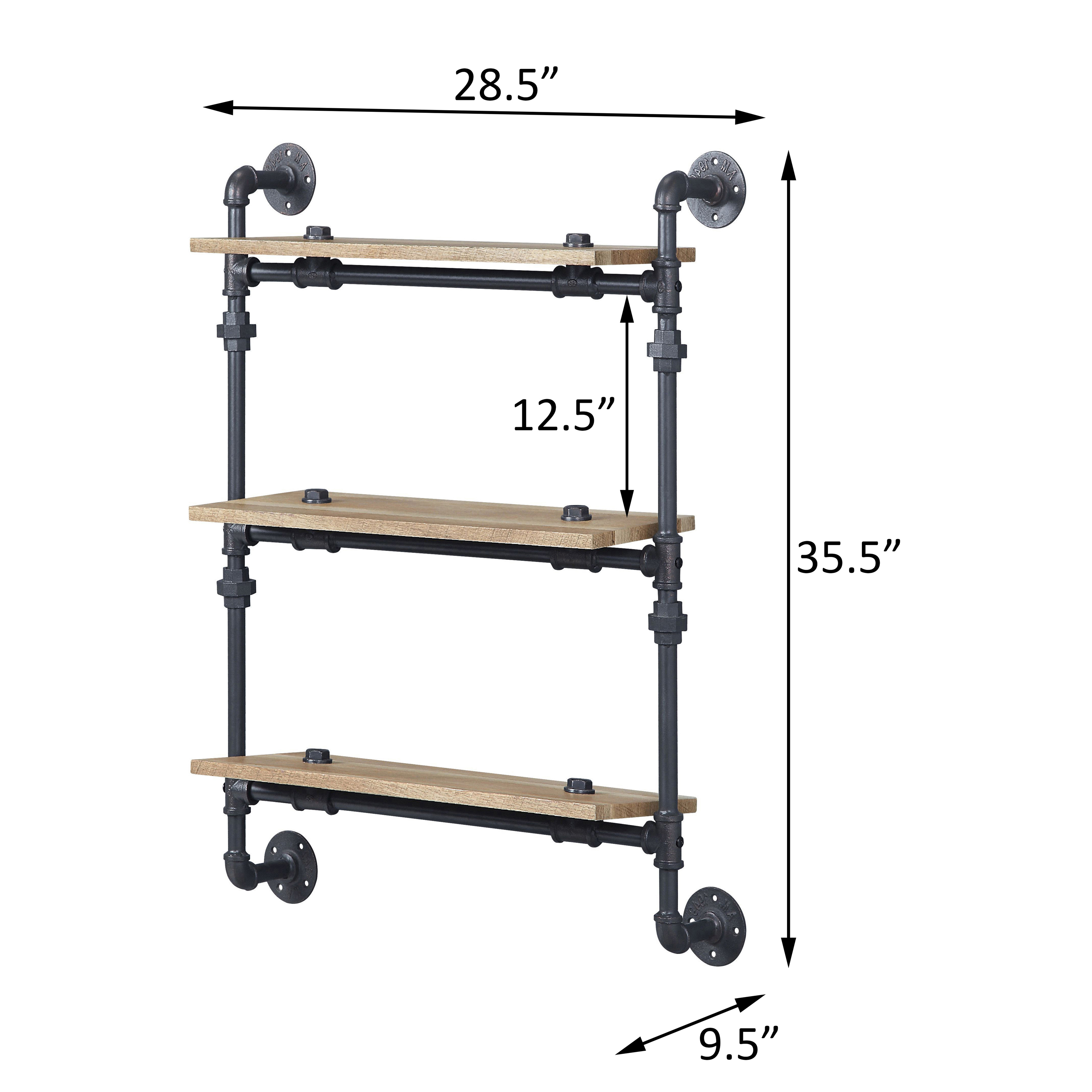 Oak and Sandy Black Rectangle 3-Tier Wall Shelf