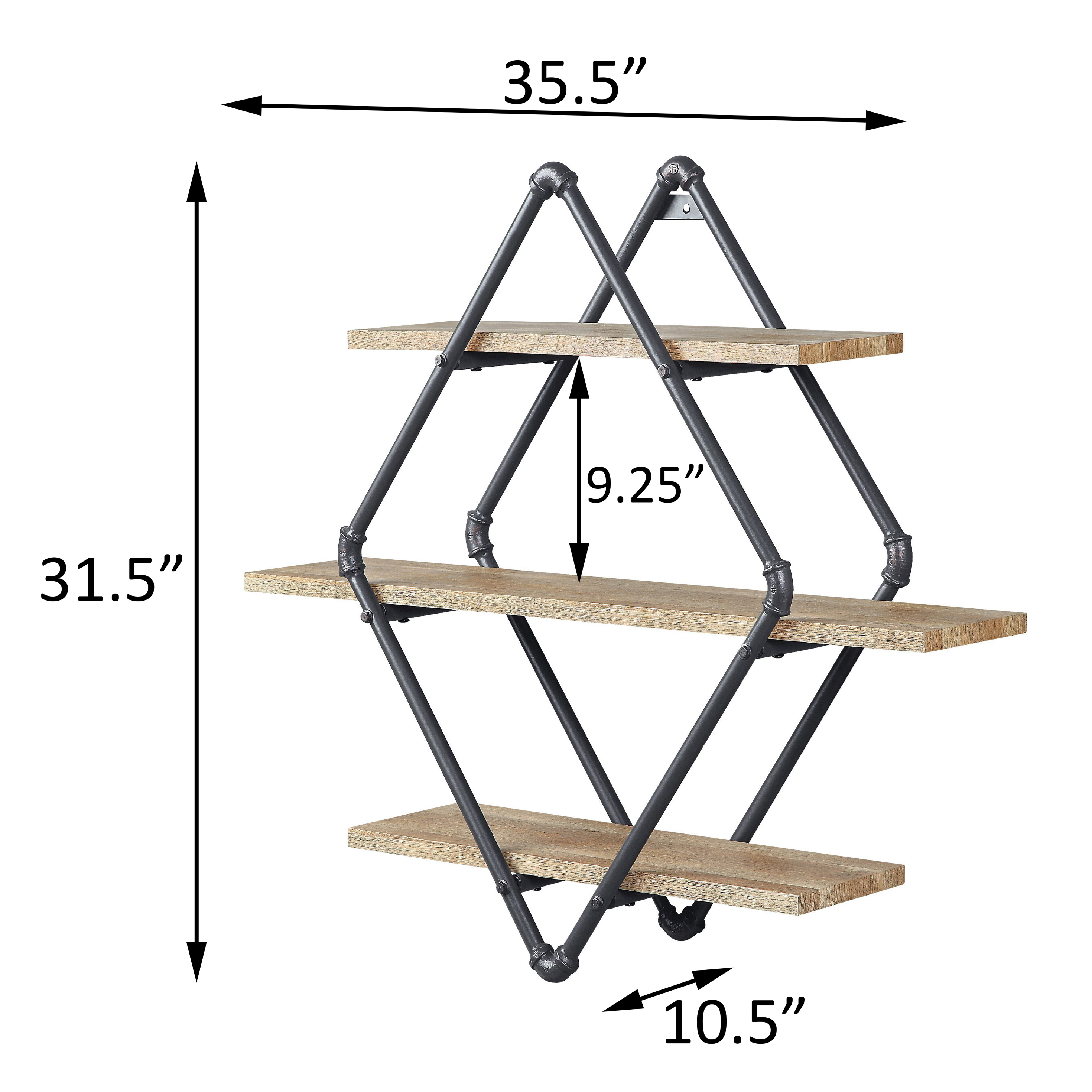 Mankato Oak and Sandy Black 3-Tier Wall Shelf