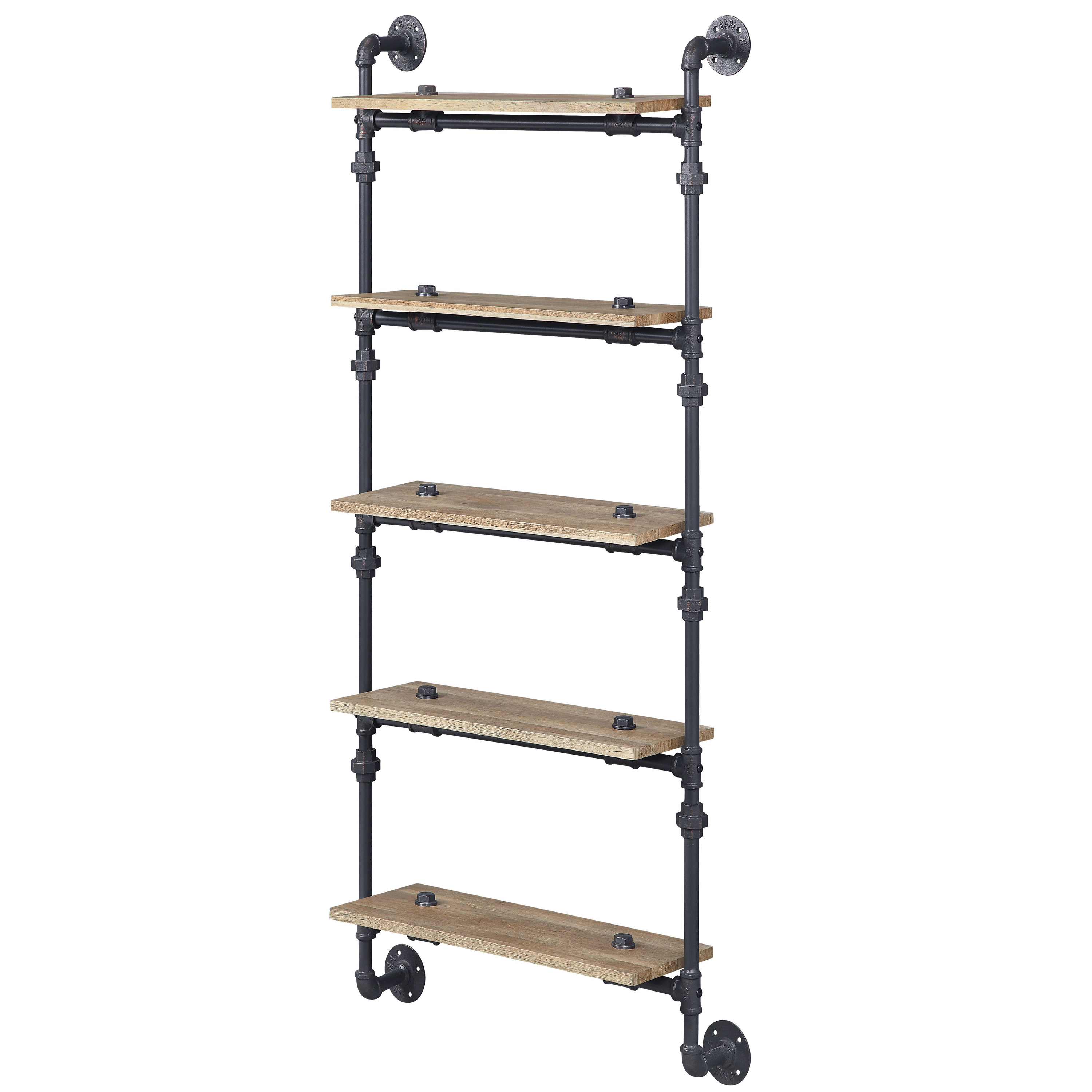 Oak and Sandy Black Rectangle 5-Tier Wall Shelf