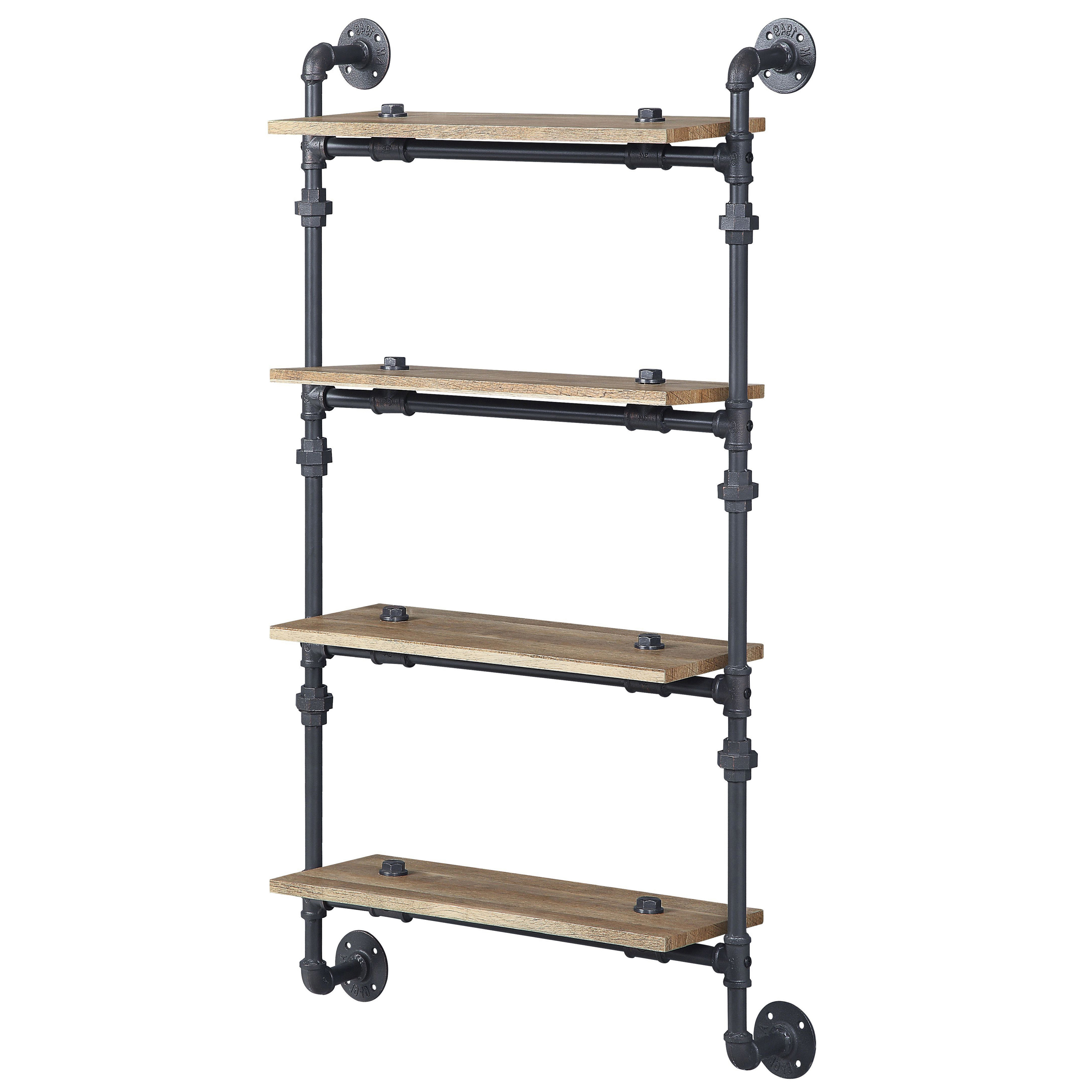 Oak and Sandy Black Rectangle 4-tier Wall Shelf