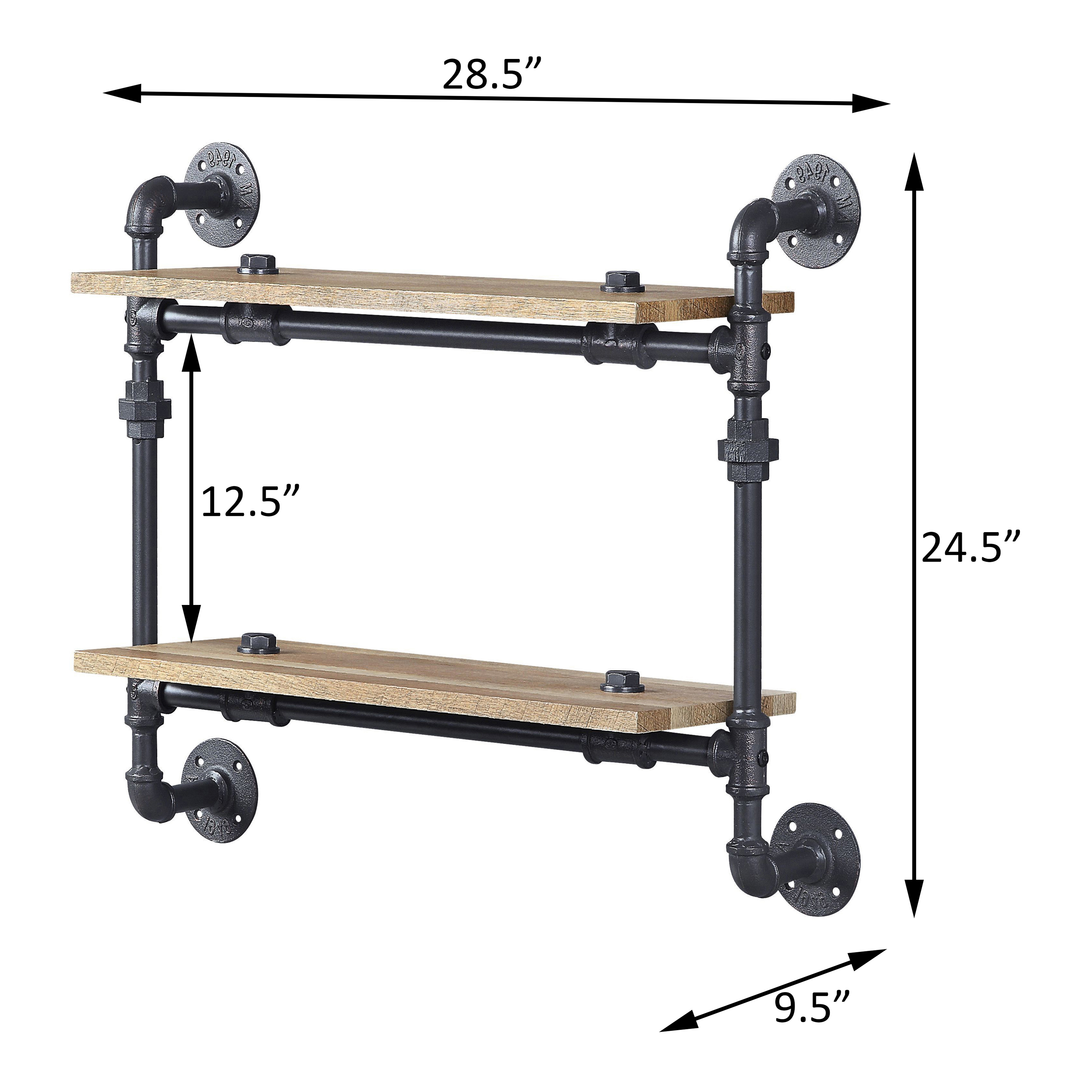 Oak and Sandy Black Rectangle 2-Tier Wall Shelf