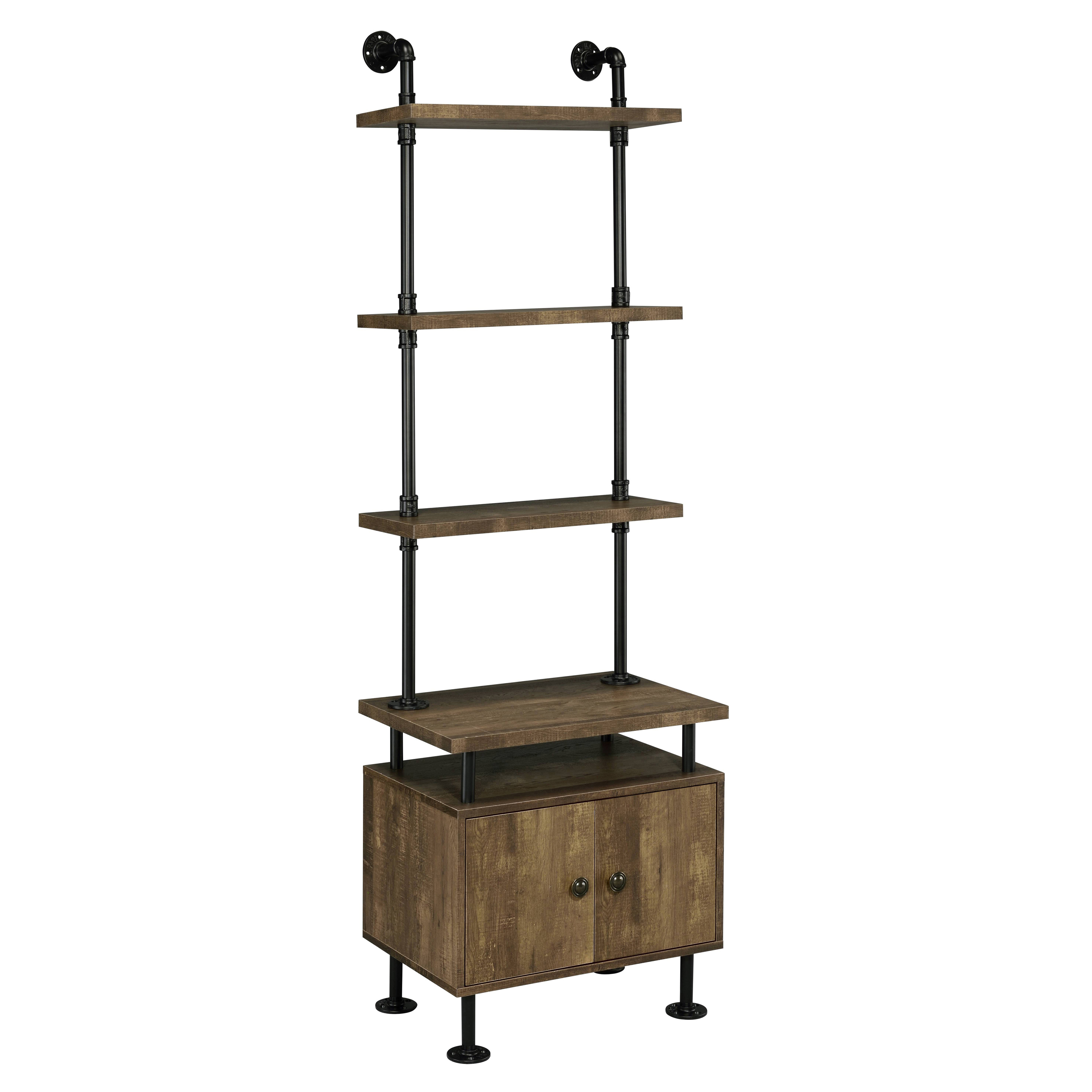 Rustic Oak And Black Side Pier With Open Shelving