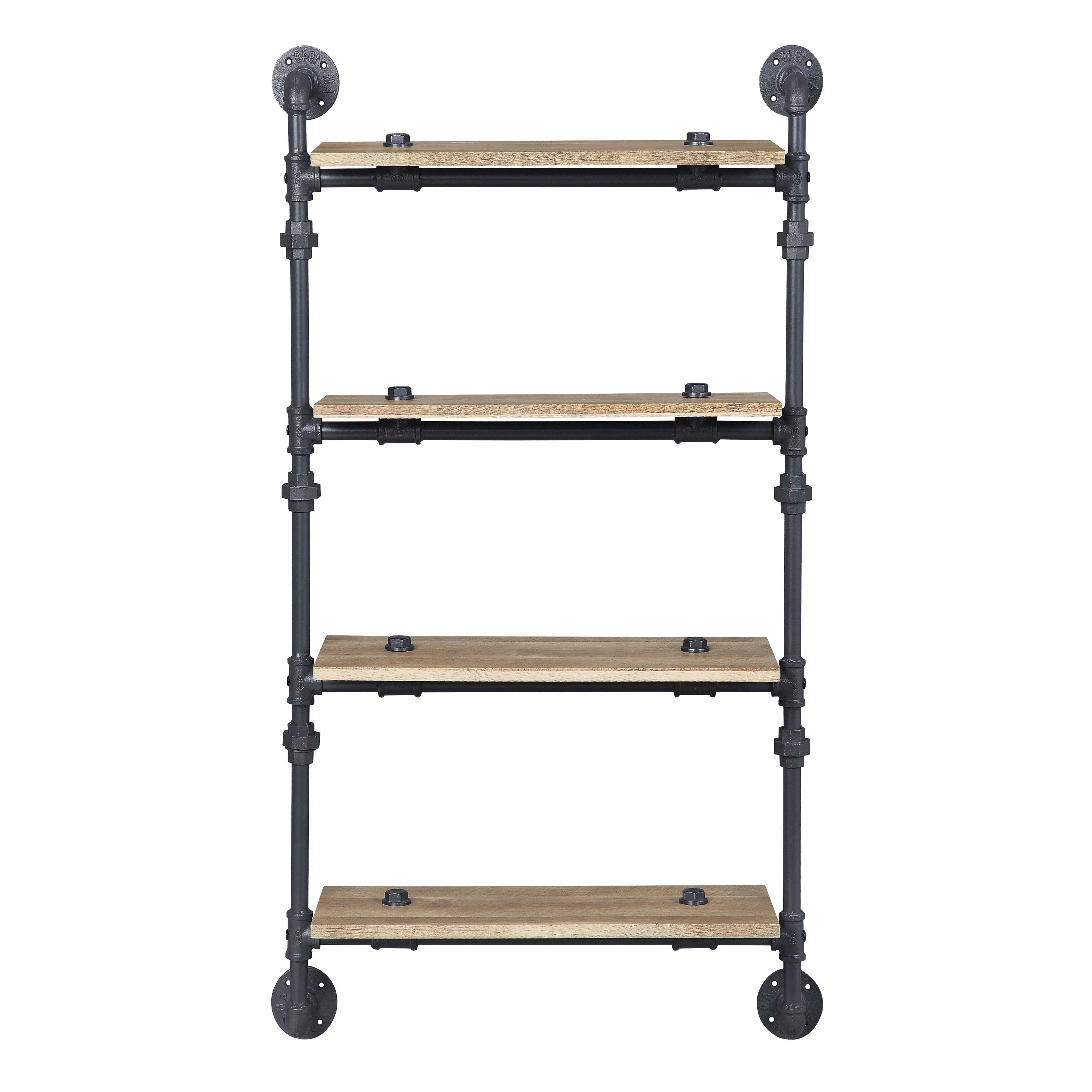 Oak and Sandy Black Rectangle 4-tier Wall Shelf