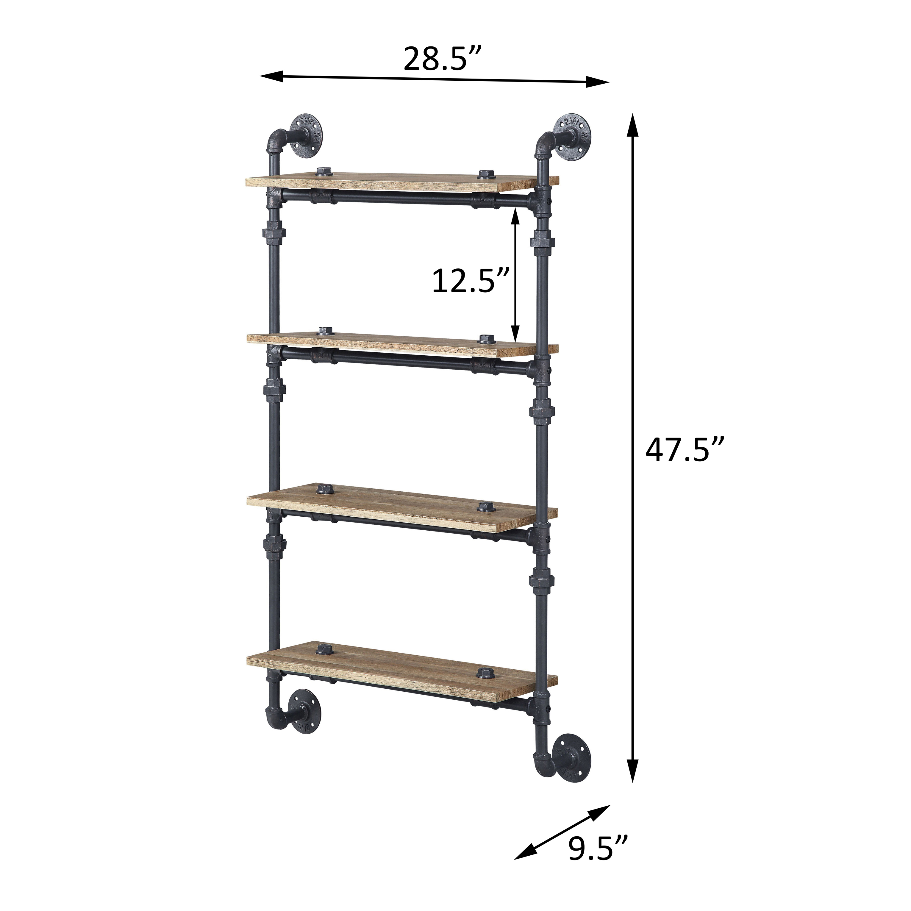 Oak and Sandy Black Rectangle 4-tier Wall Shelf