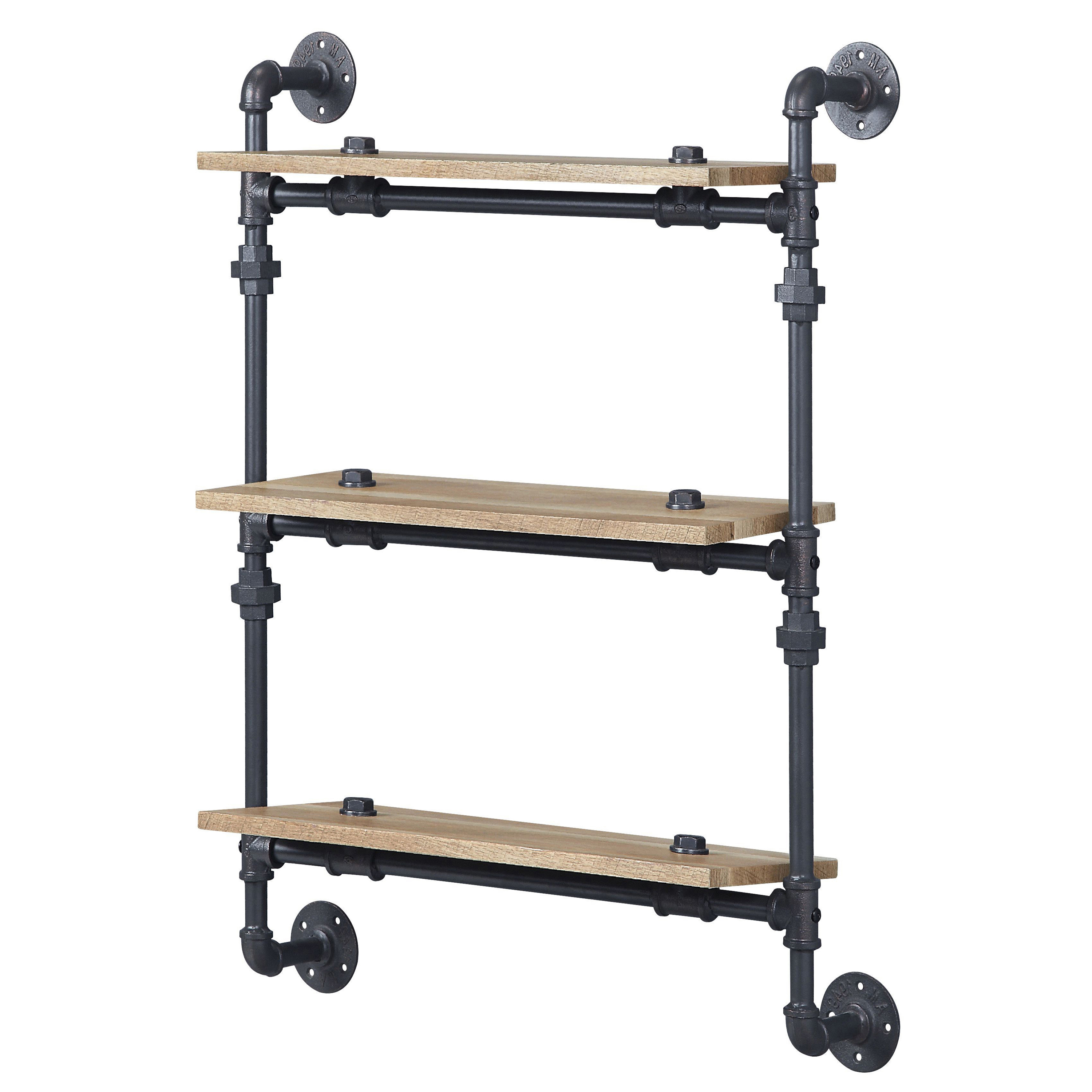 Oak and Sandy Black Rectangle 3-Tier Wall Shelf