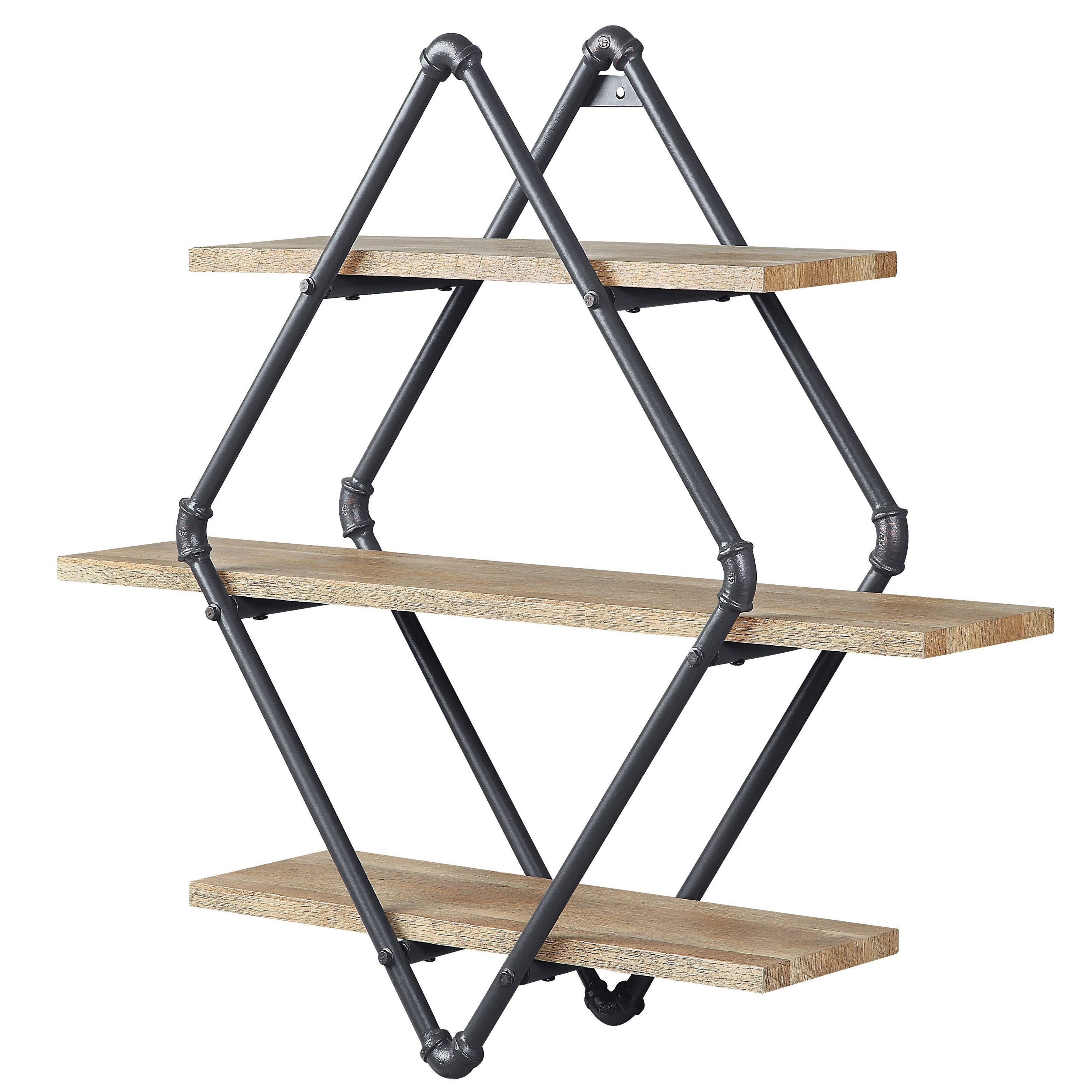 Mankato Oak and Sandy Black 3-Tier Wall Shelf