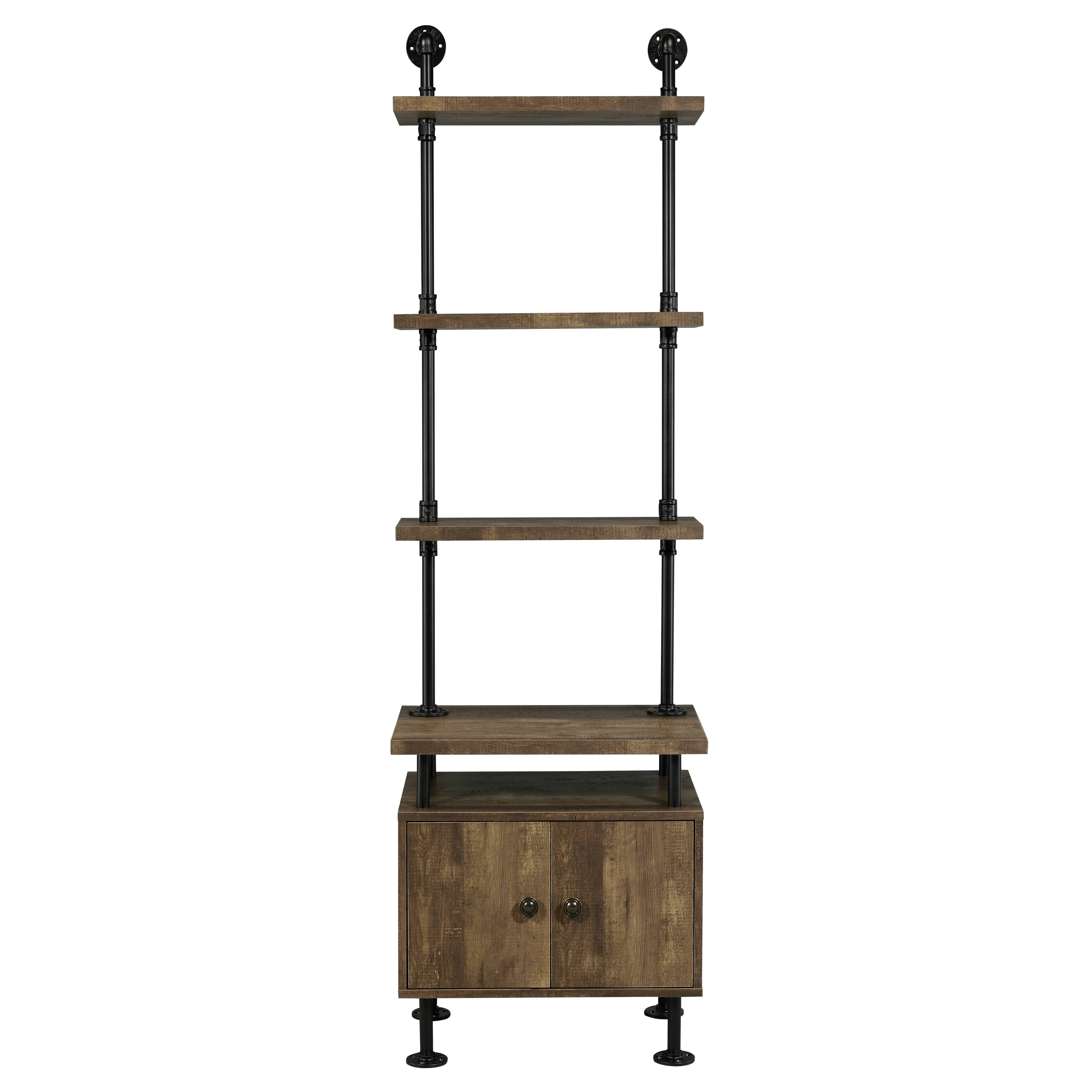 Rustic Oak And Black Side Pier With Open Shelving