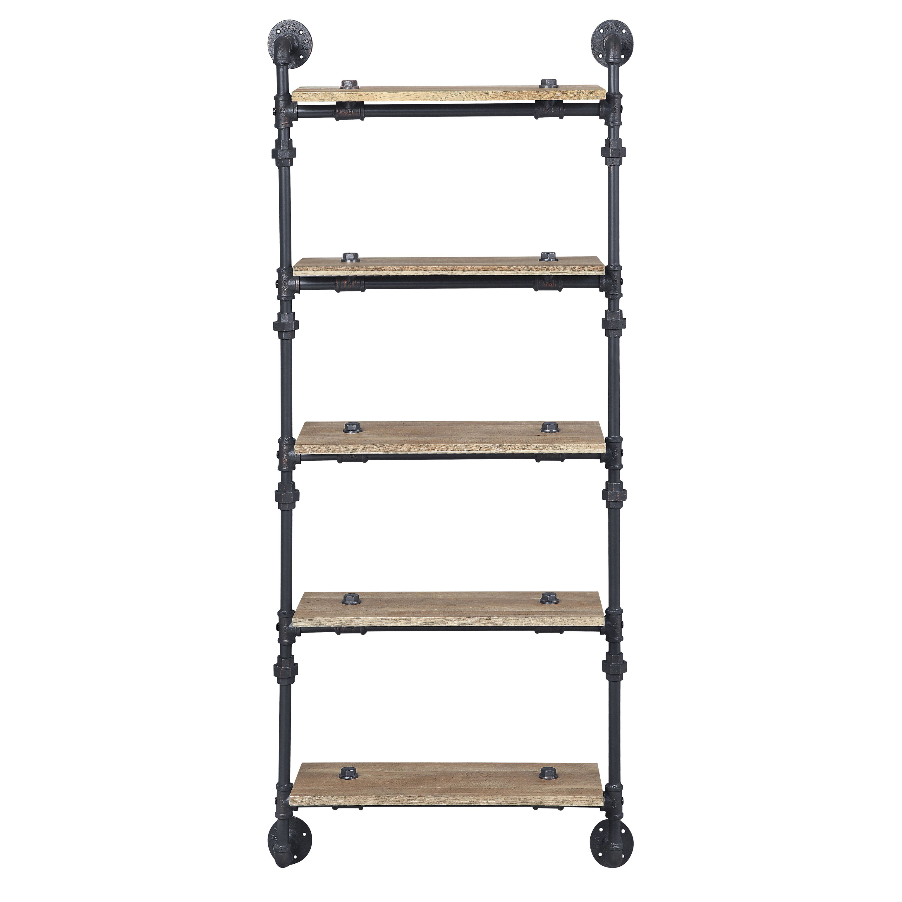 Oak and Sandy Black Rectangle 5-Tier Wall Shelf