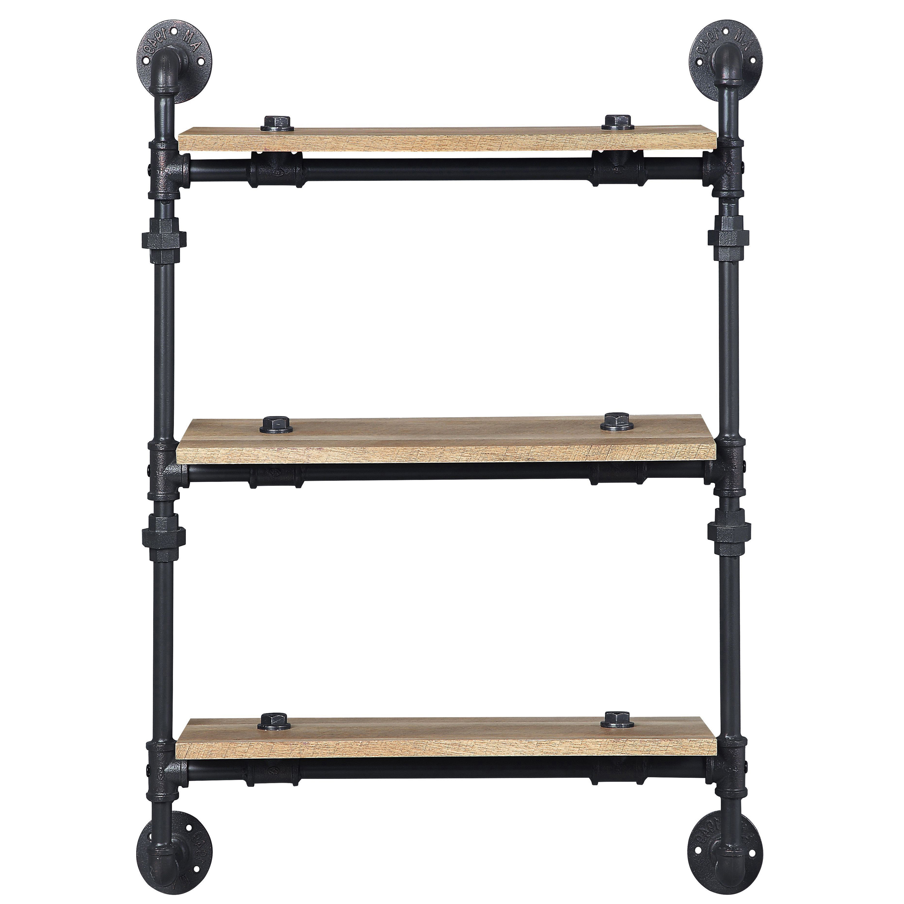 Oak and Sandy Black Rectangle 3-Tier Wall Shelf