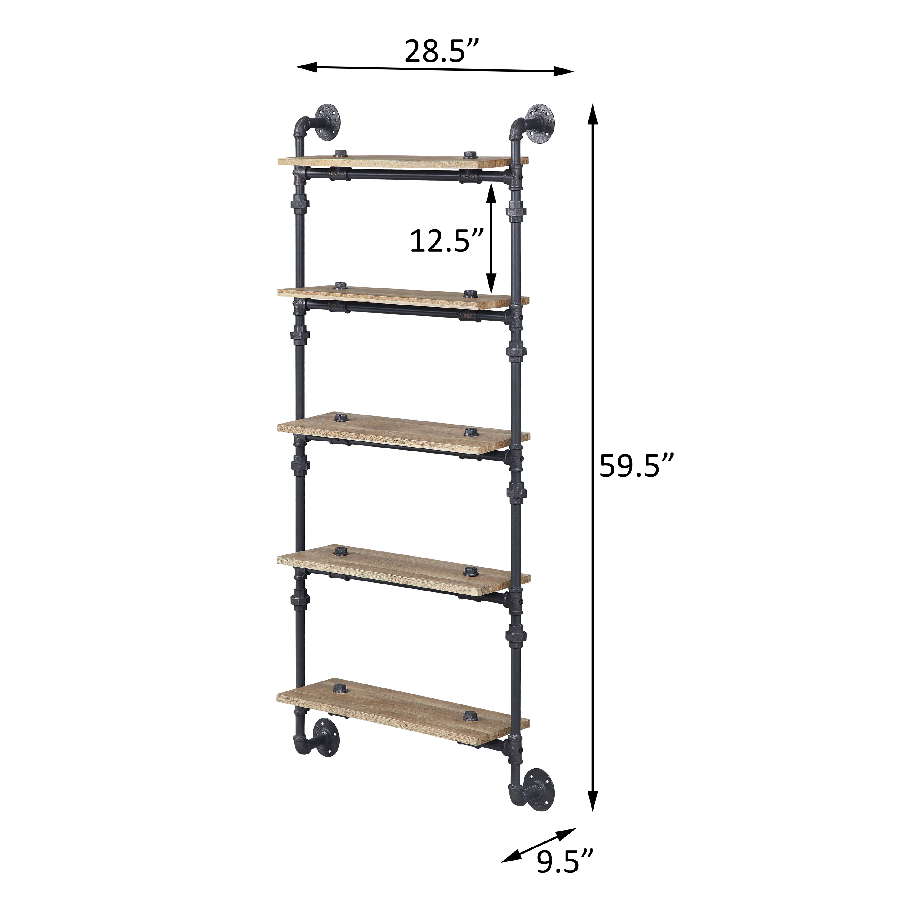 Oak and Sandy Black Rectangle 5-Tier Wall Shelf