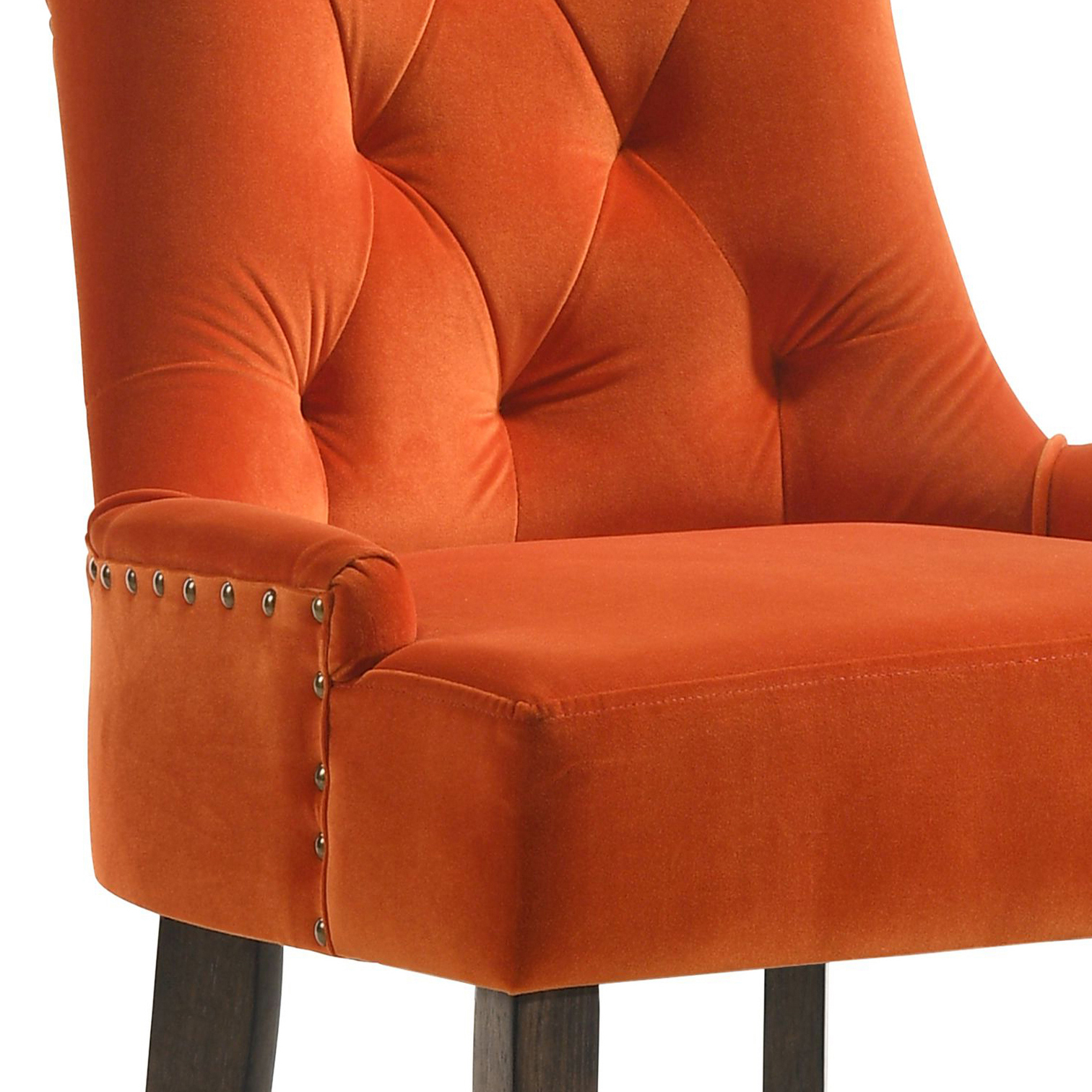 Orange and Weathered Oak Tufted Back Side Chairs (Set of 2)