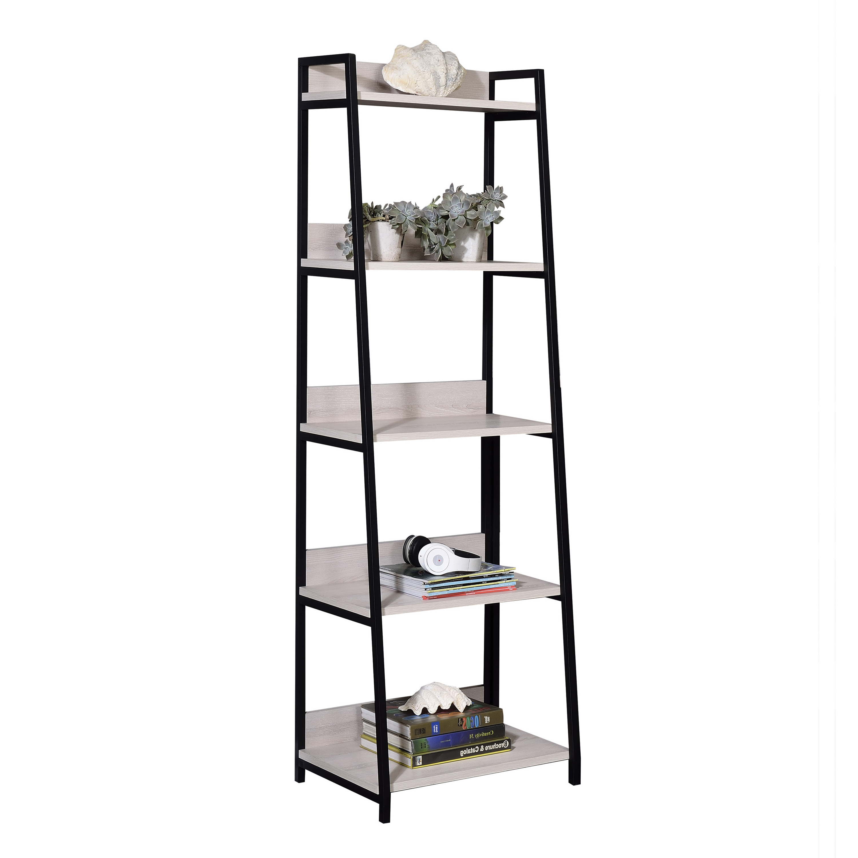 Natural and Black Ladder 5-tier Bookshelf