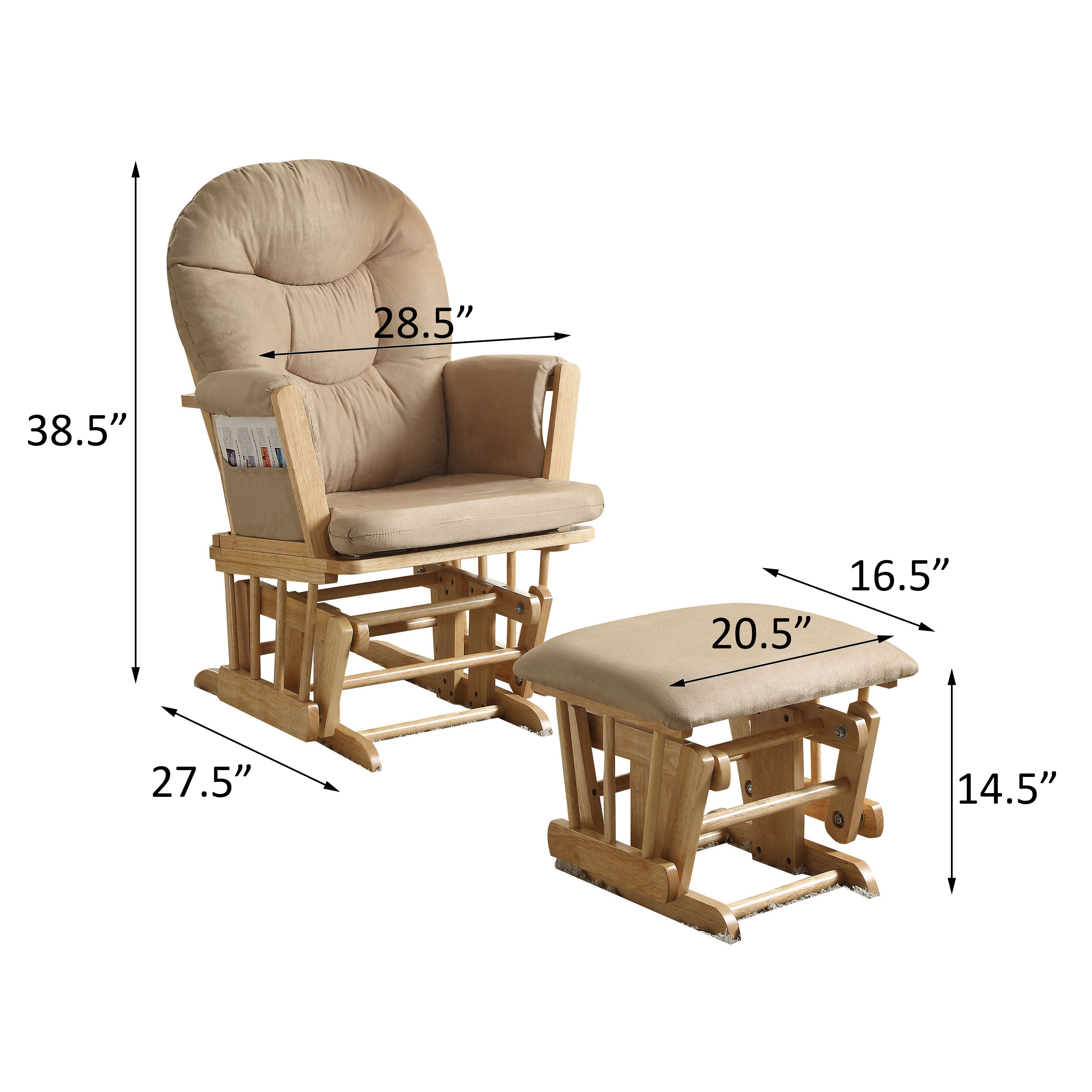 Taupe and Natural Oak 2-Piece Glider Chair and Ottoman Set