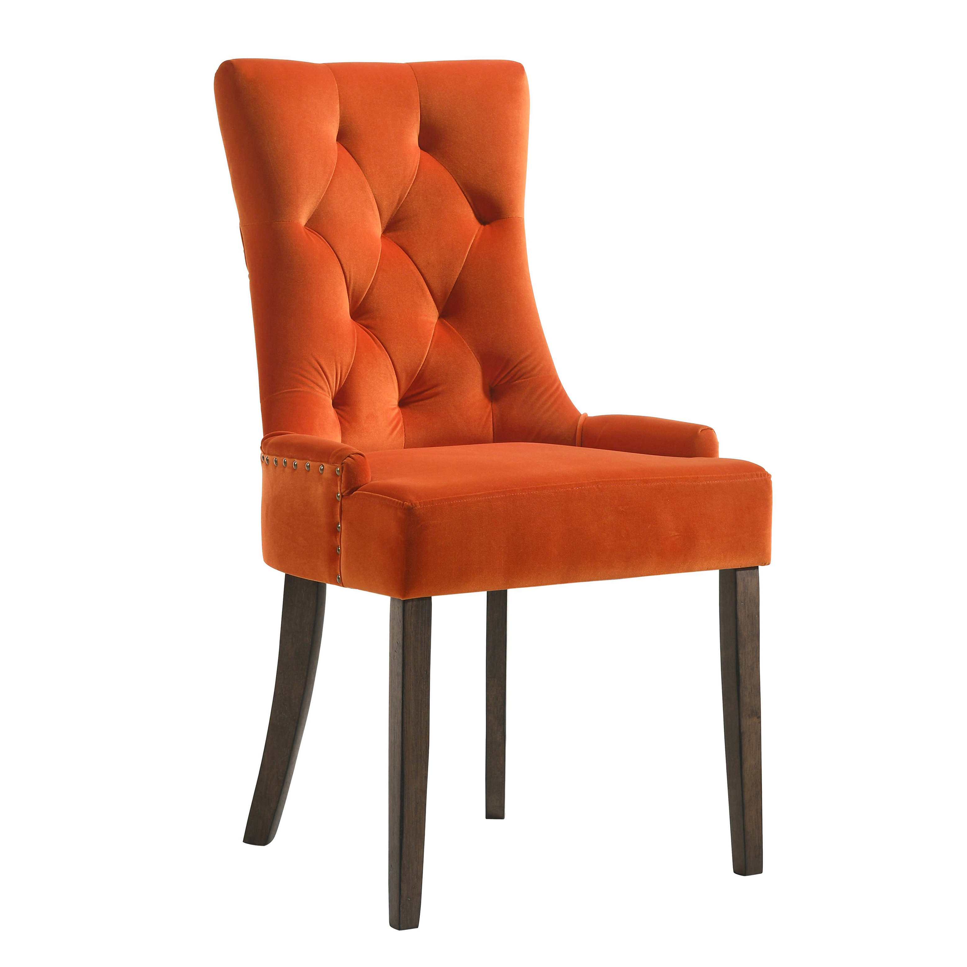 Orange and Weathered Oak Tufted Back Side Chairs (Set of 2)