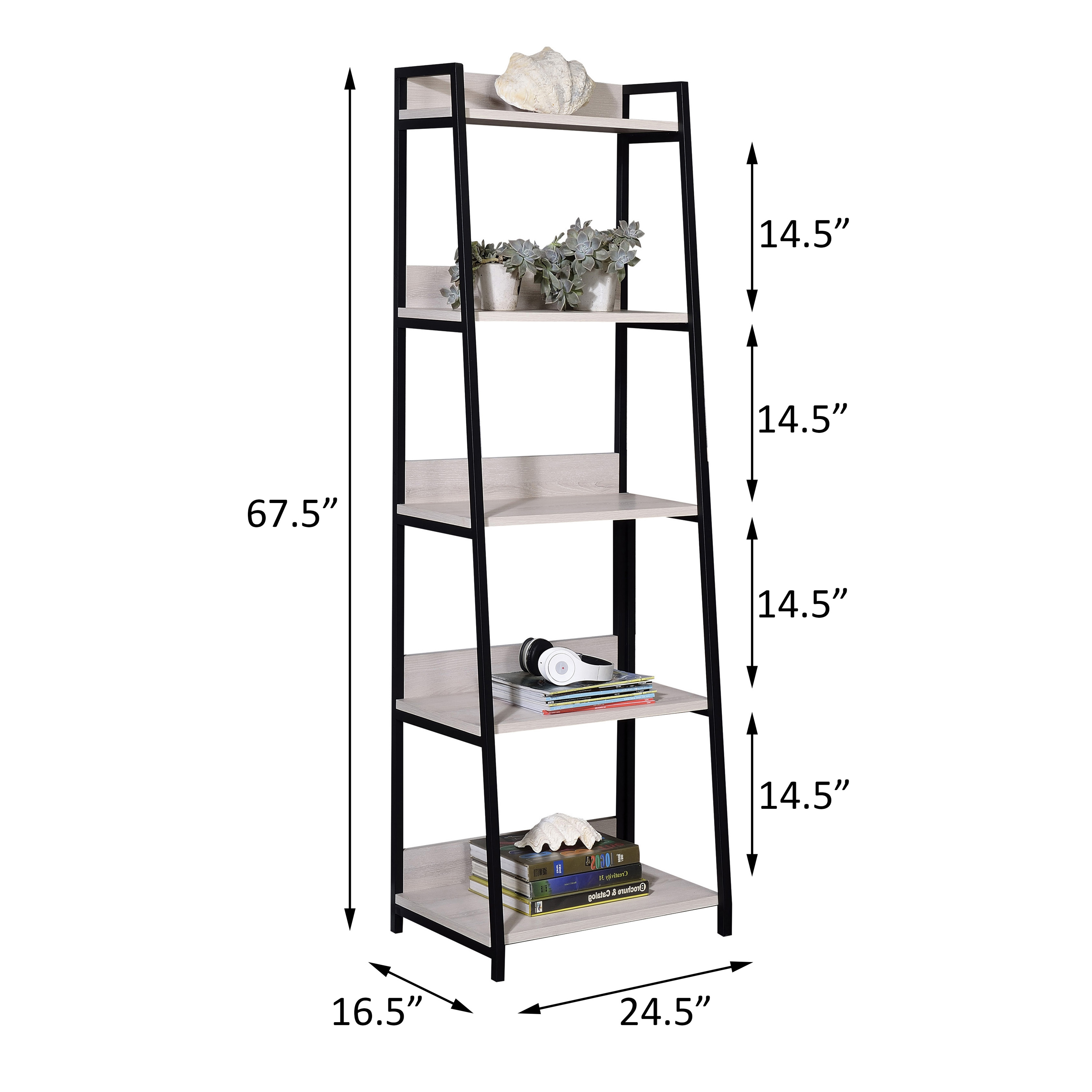 Natural and Black Ladder 5-tier Bookshelf