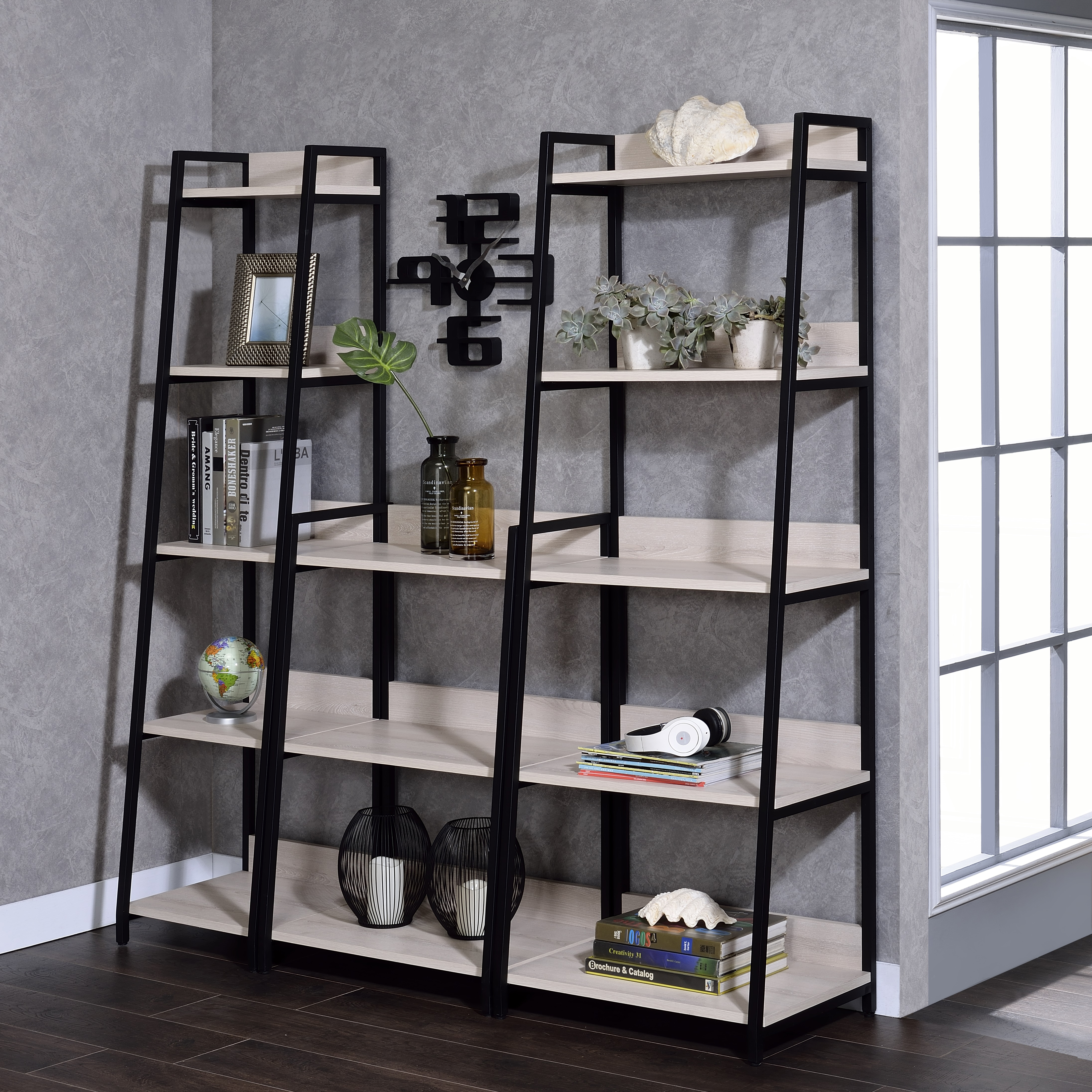 Natural and Black Ladder Bookshelf