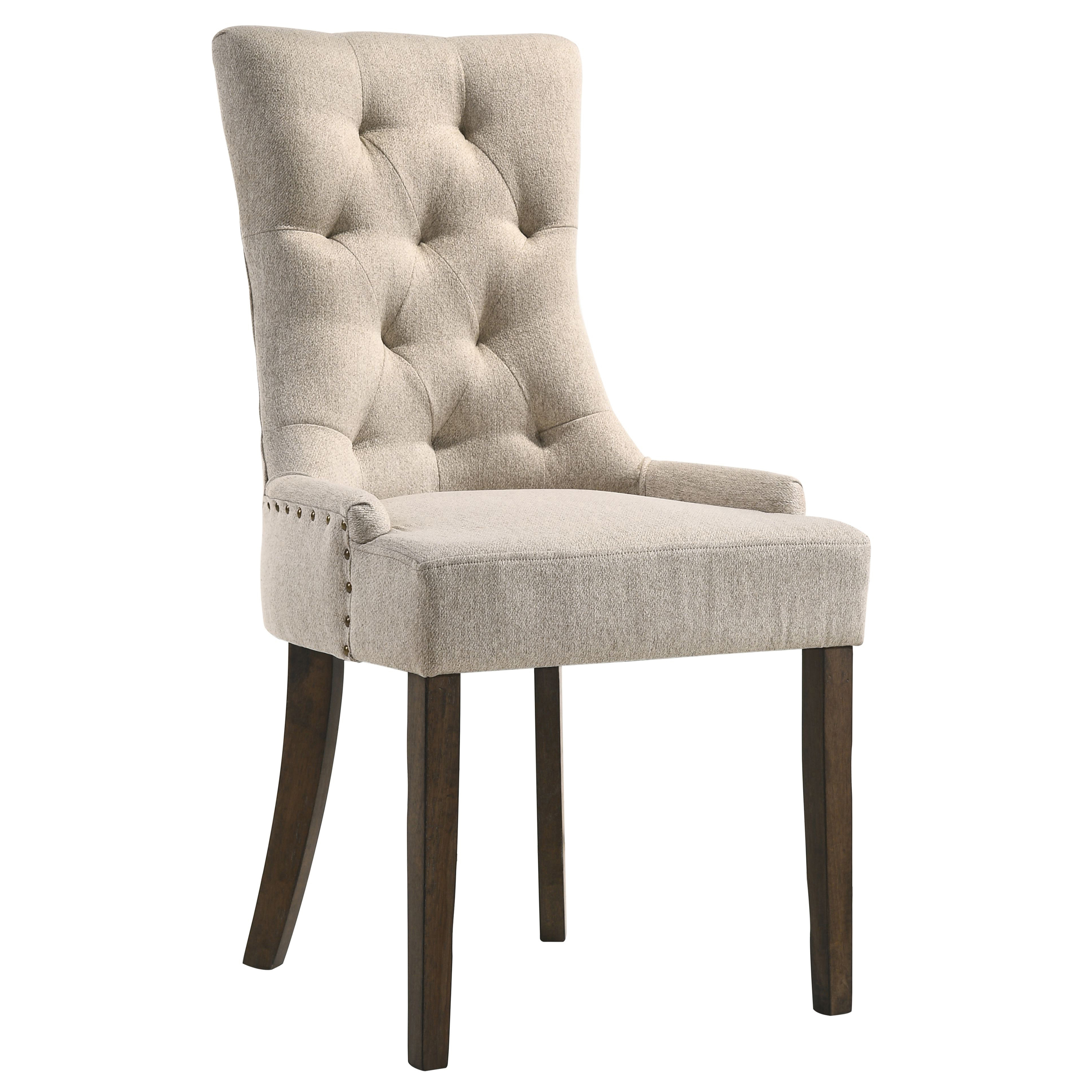 Beige and Weathered Oak Tufted Back Parson Chairs (Set of 2)