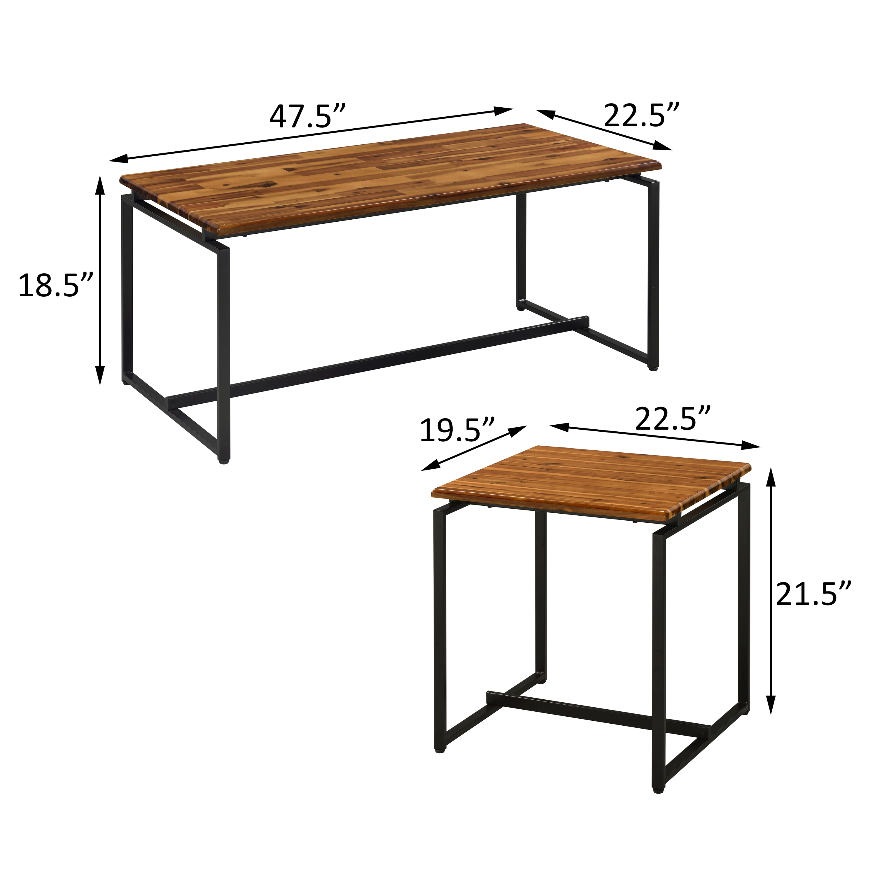 Oak and Black Occasional Set with Trestle Base