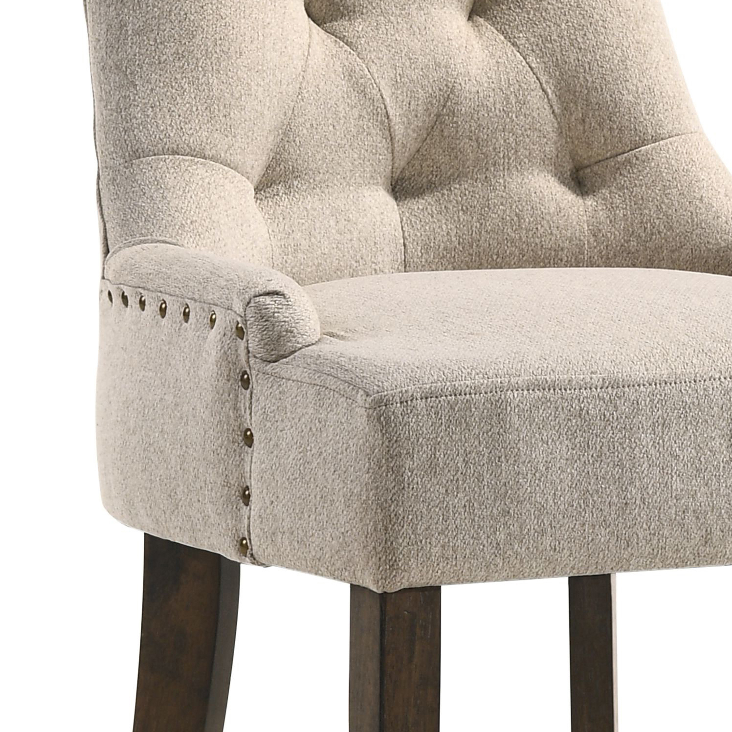 Beige and Weathered Oak Tufted Back Parson Chairs (Set of 2)