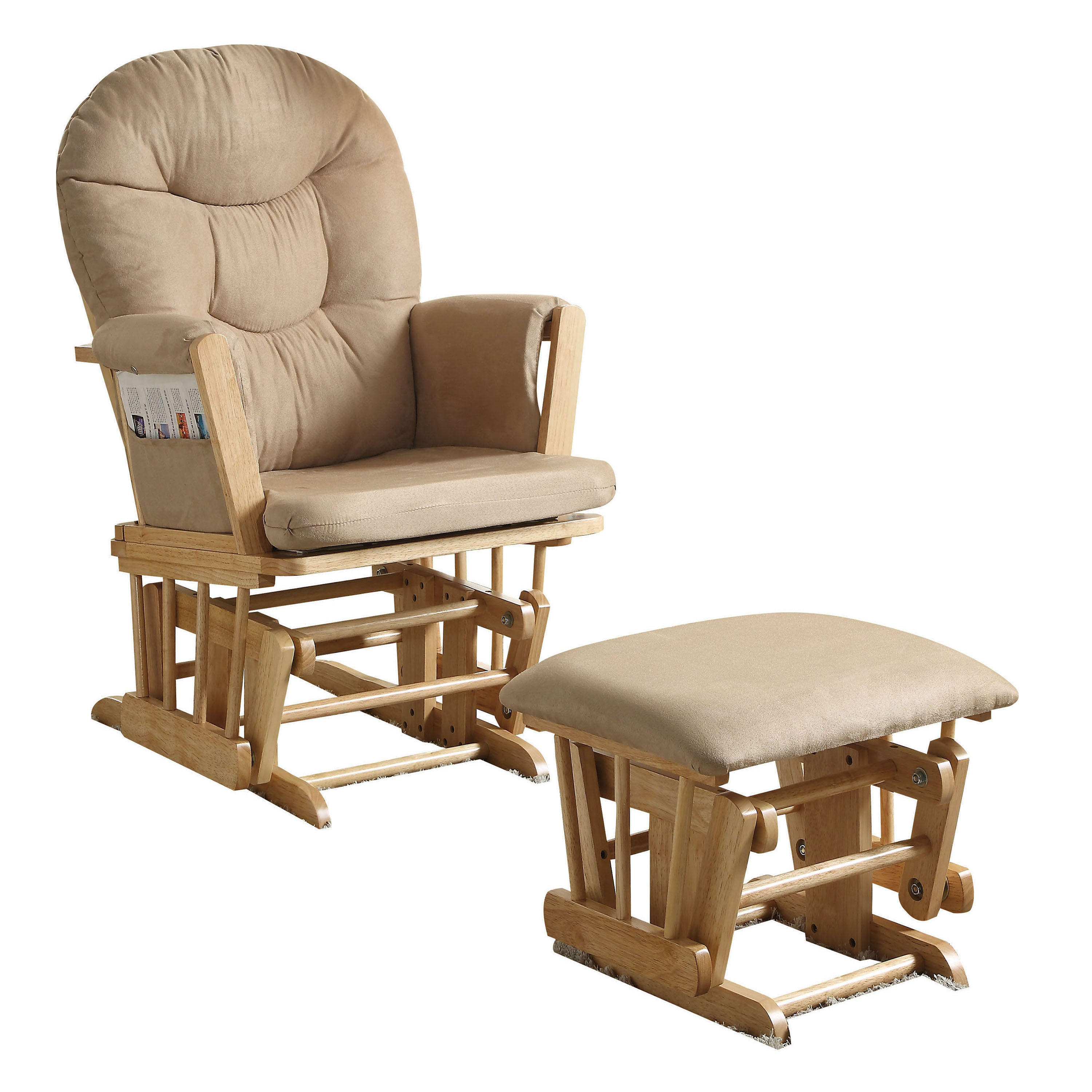 Taupe and Natural Oak 2-Piece Glider Chair and Ottoman Set