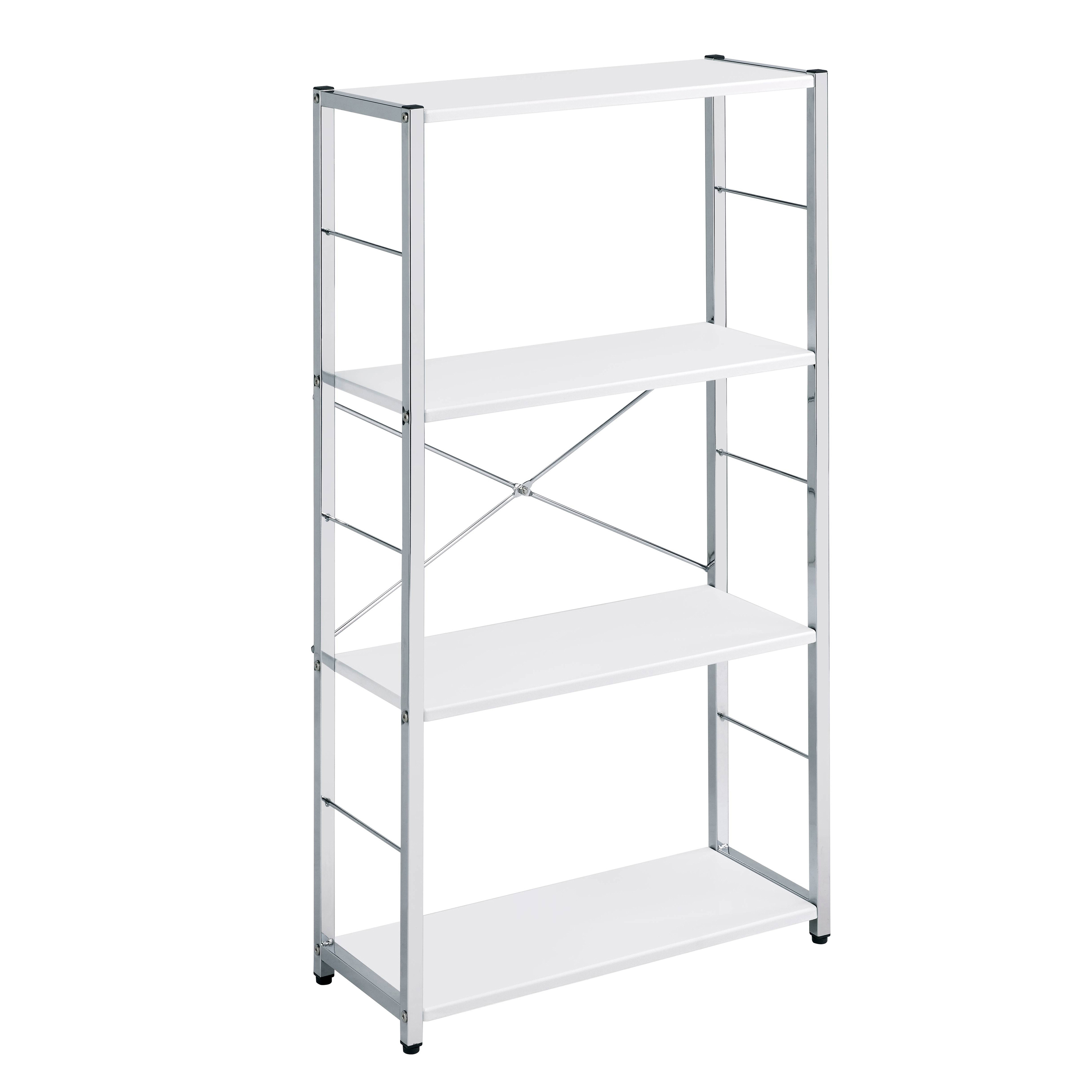 White and Chrome 4-Tier Rectangular Bookshelf