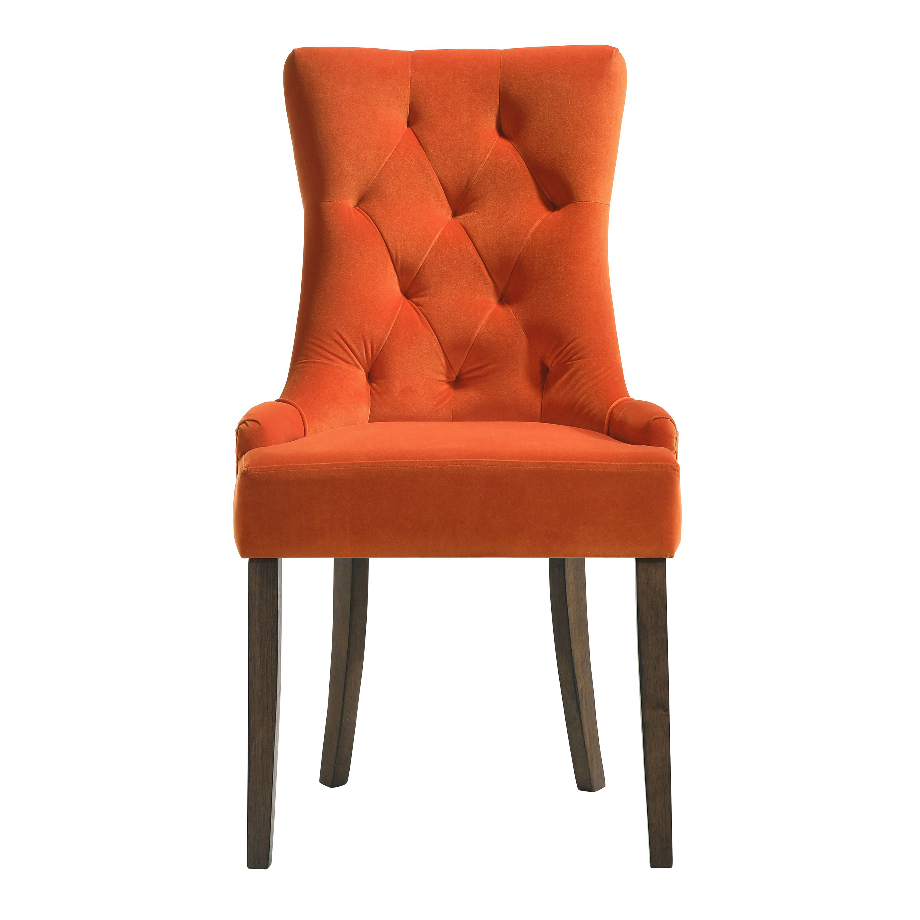 Orange and Weathered Oak Tufted Back Side Chairs (Set of 2)