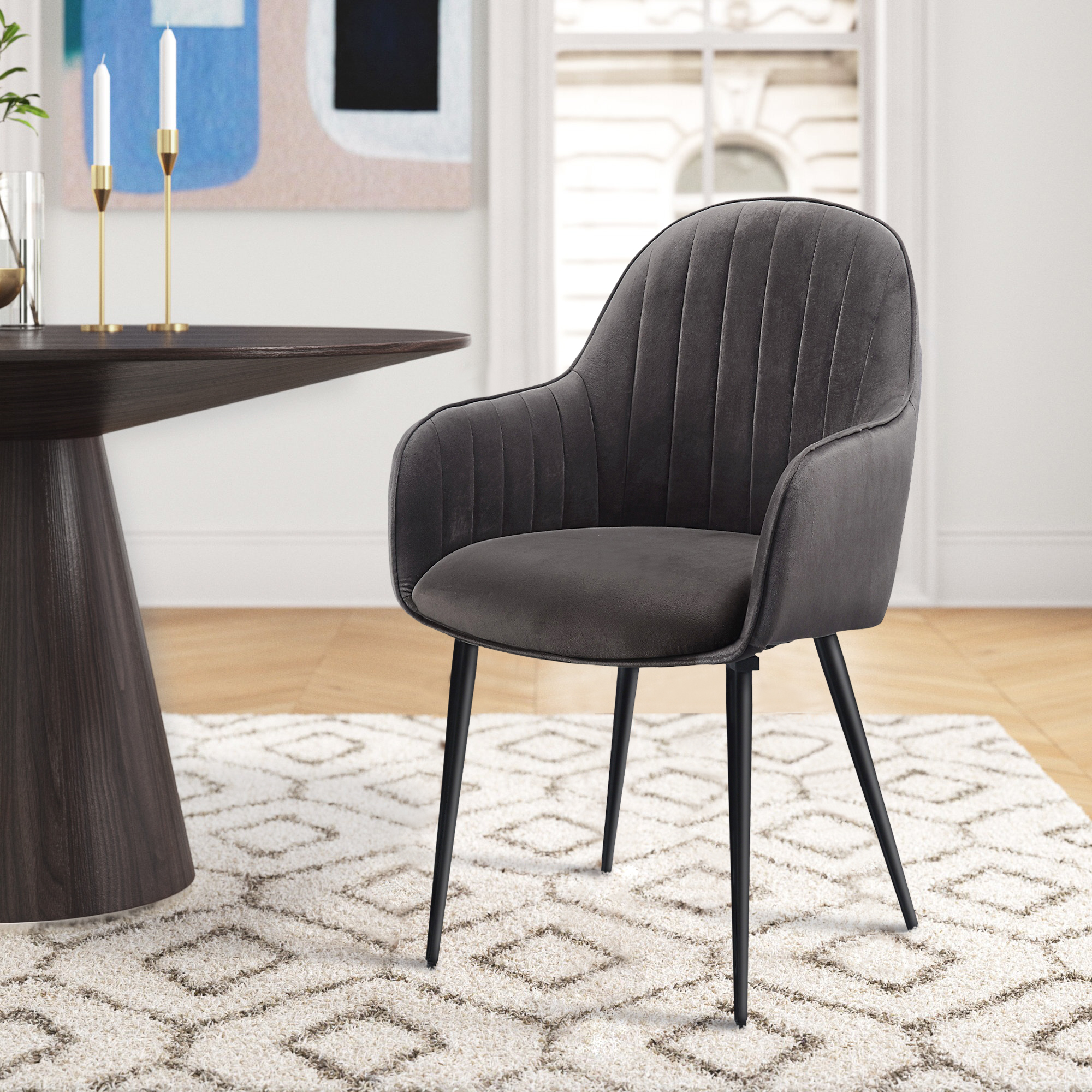 Dark Grey and Black Tufted Back Dining Chairs (Set of 2)