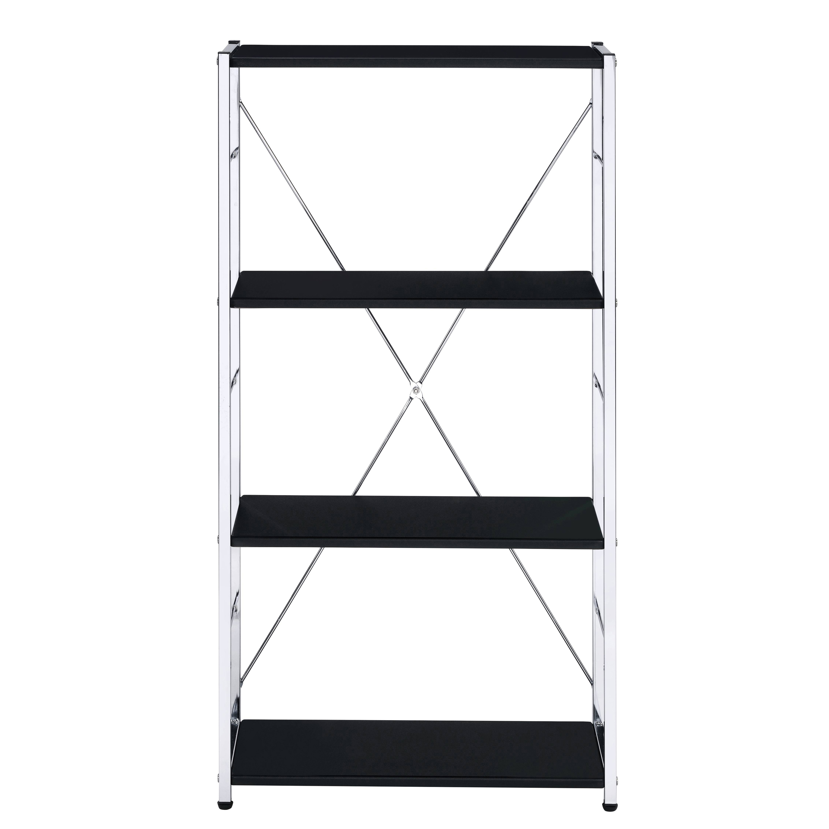 Black and Chrome 4-Tier Rectangular Bookshelf