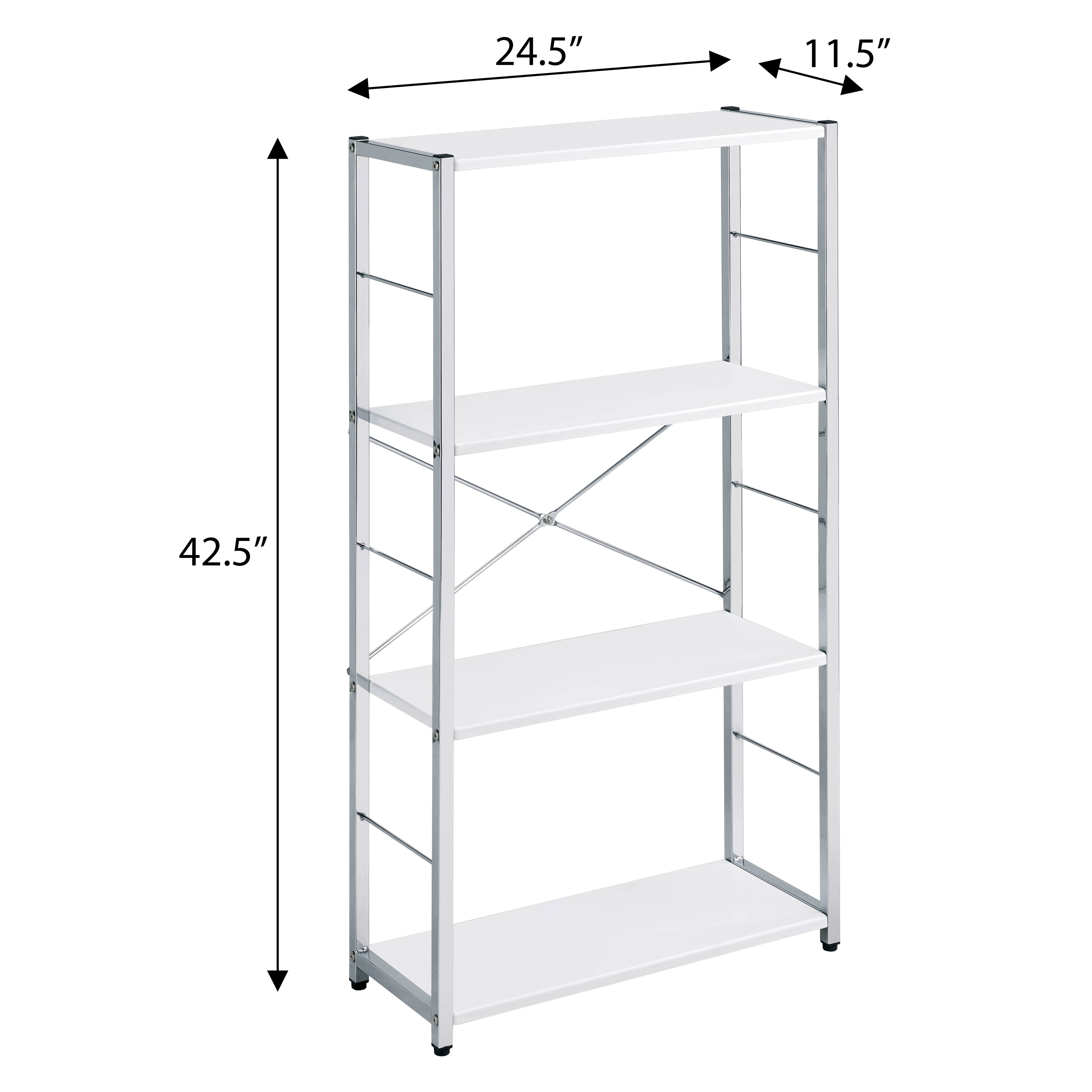 White and Chrome 4-Tier Rectangular Bookshelf