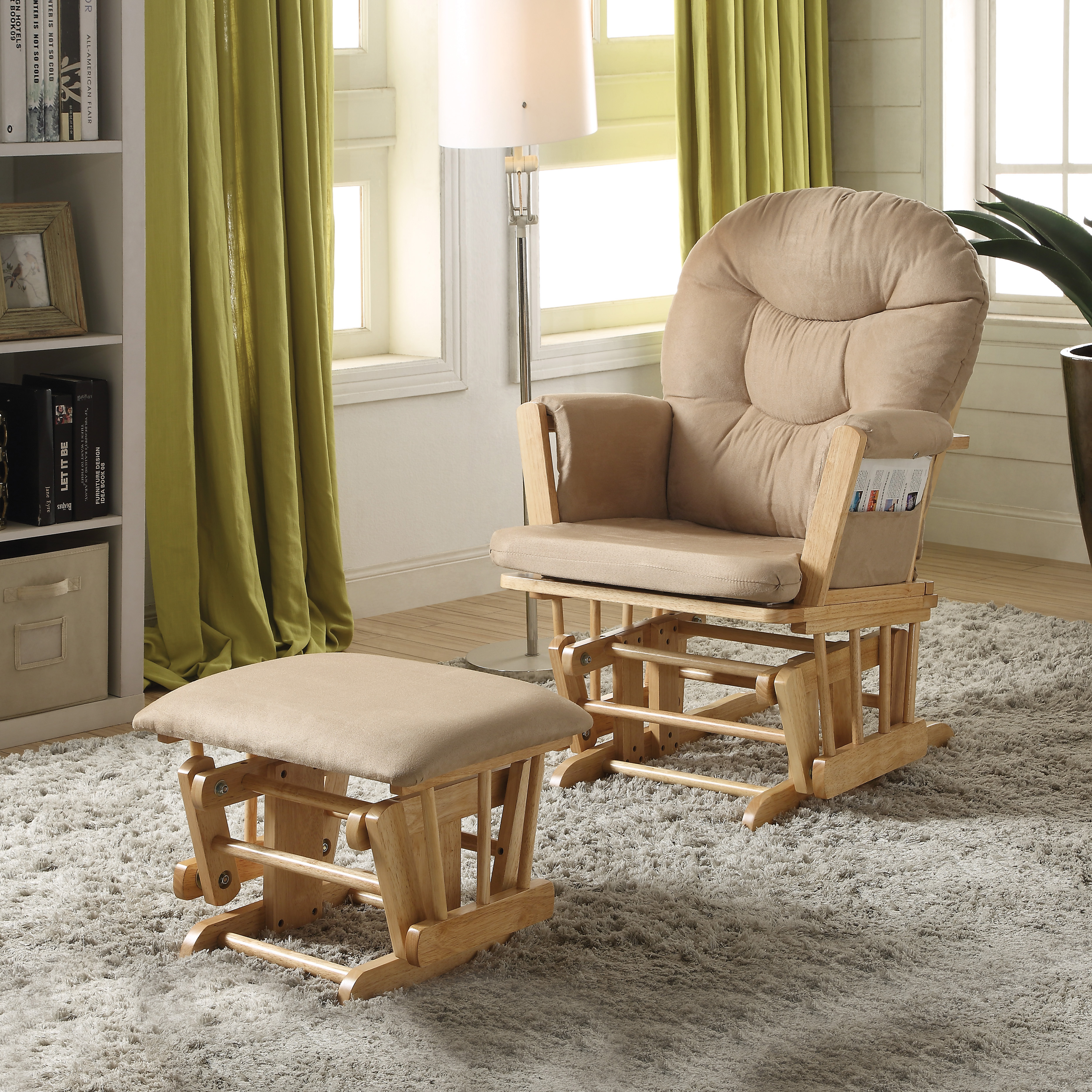 Taupe and Natural Oak 2-Piece Glider Chair and Ottoman Set