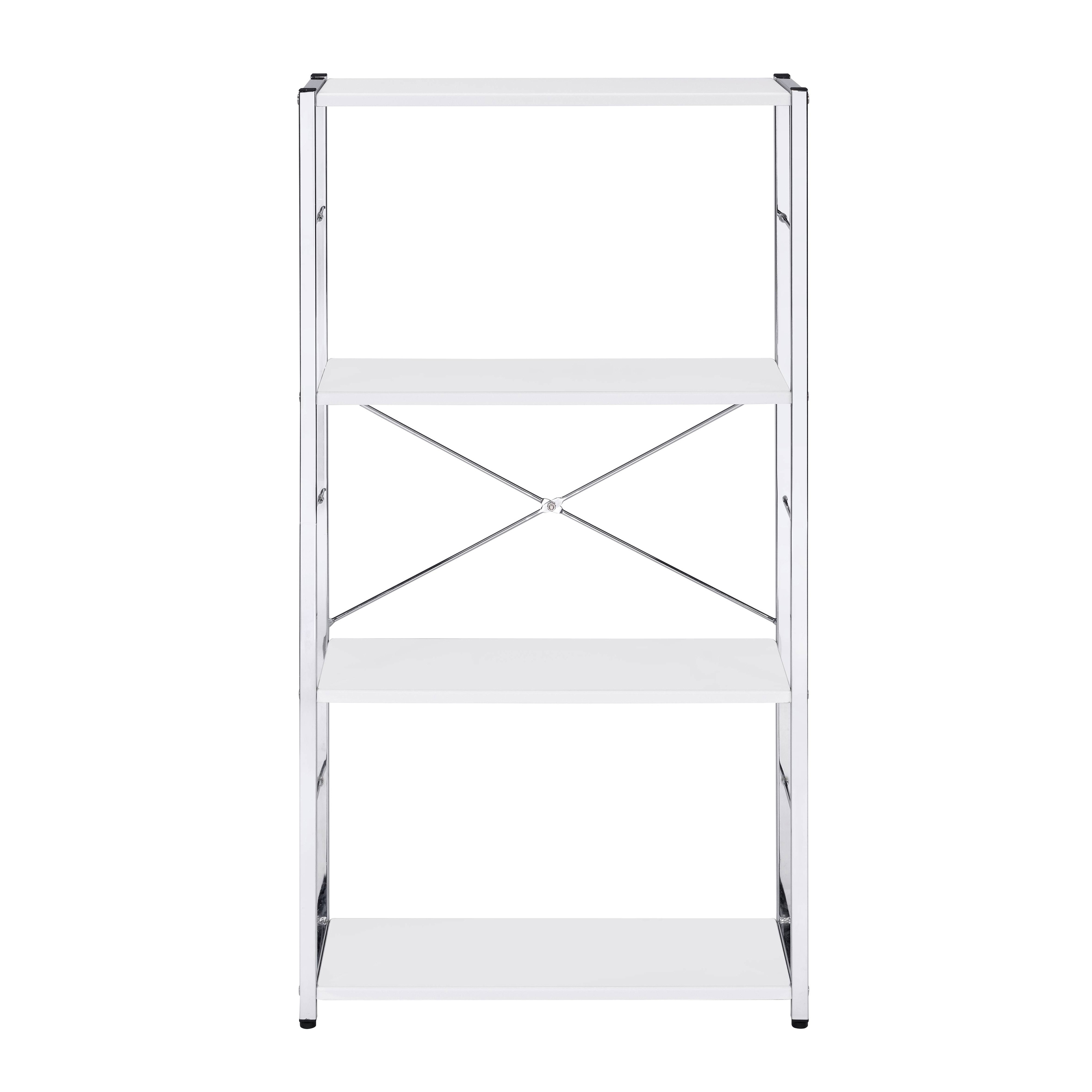 White and Chrome 4-Tier Rectangular Bookshelf