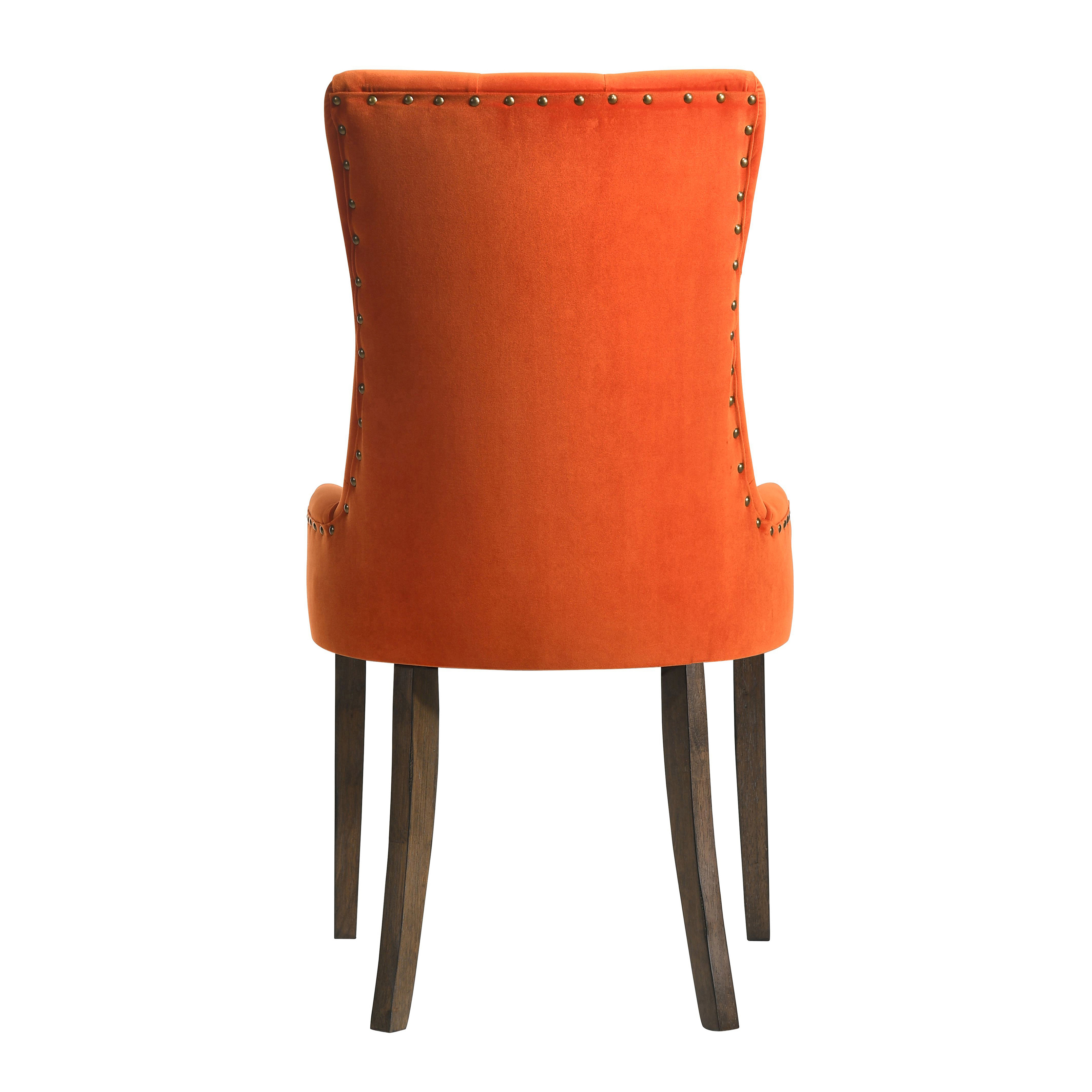 Orange and Weathered Oak Tufted Back Side Chairs (Set of 2)