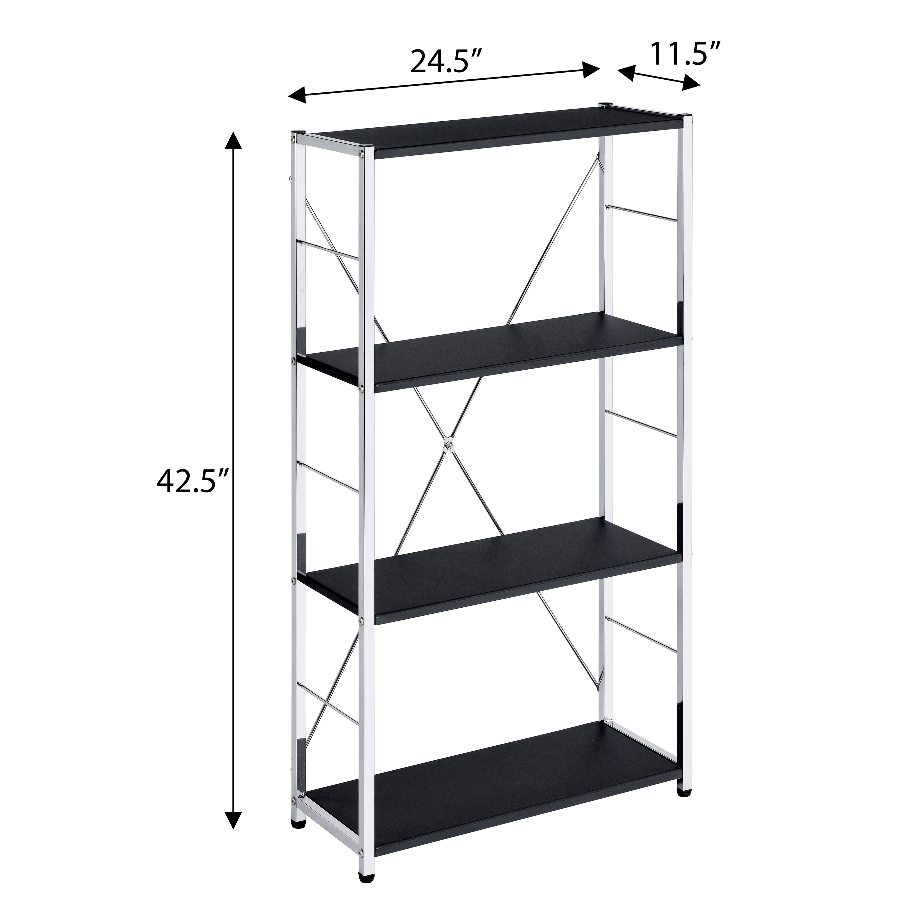 Black and Chrome 4-Tier Rectangular Bookshelf