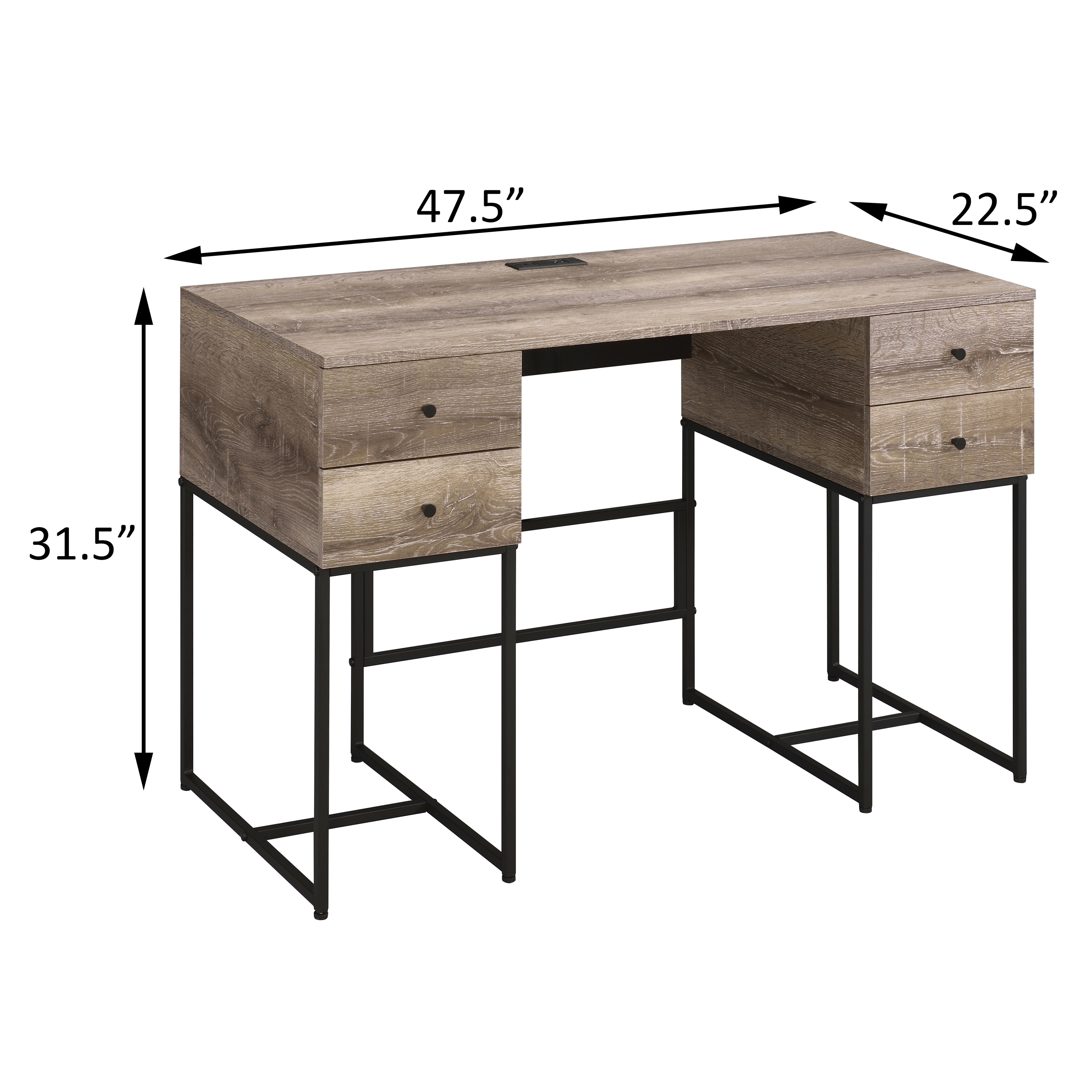 Rustic Oak and Black 4-drawer Writing Desk