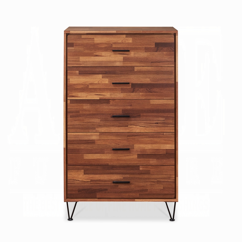 Walnut 5-Drawer Chest with Metal Legs