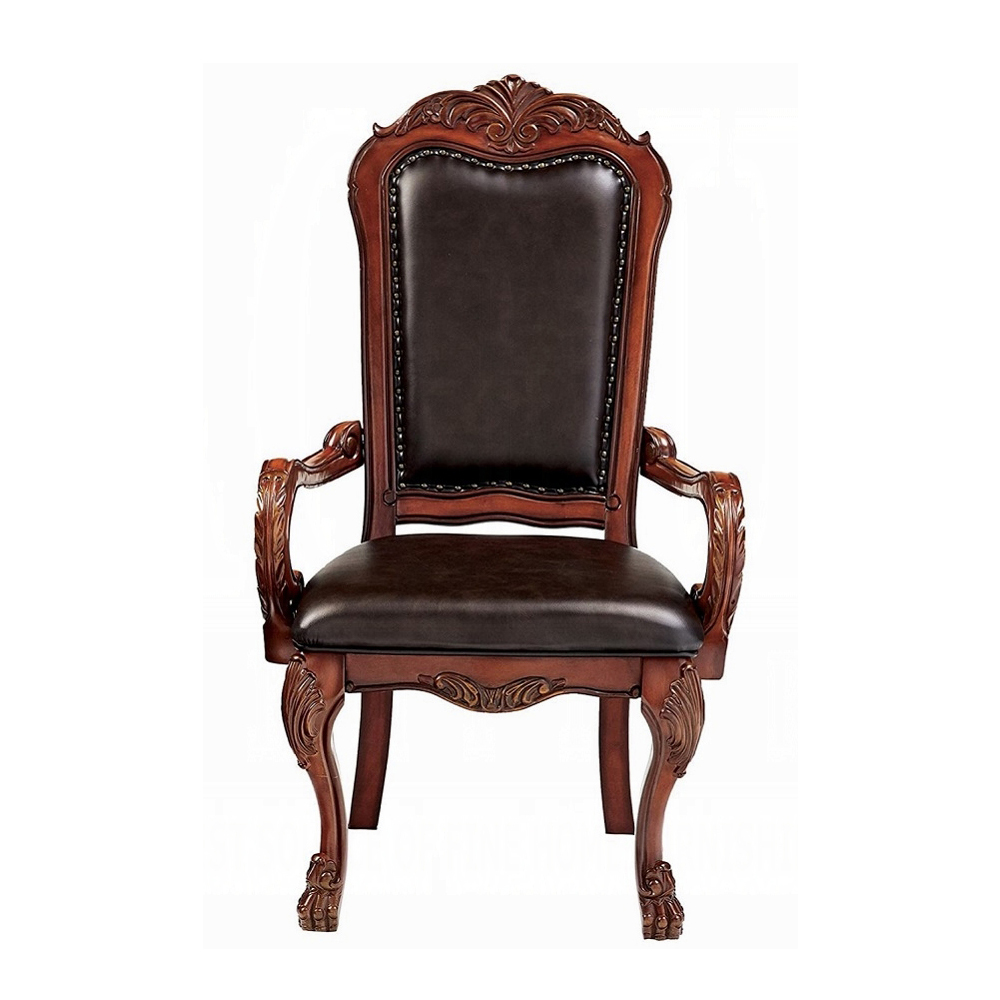 Brown and Cherry Oak Arm Chair with Nailhead Trim (Set of 2)