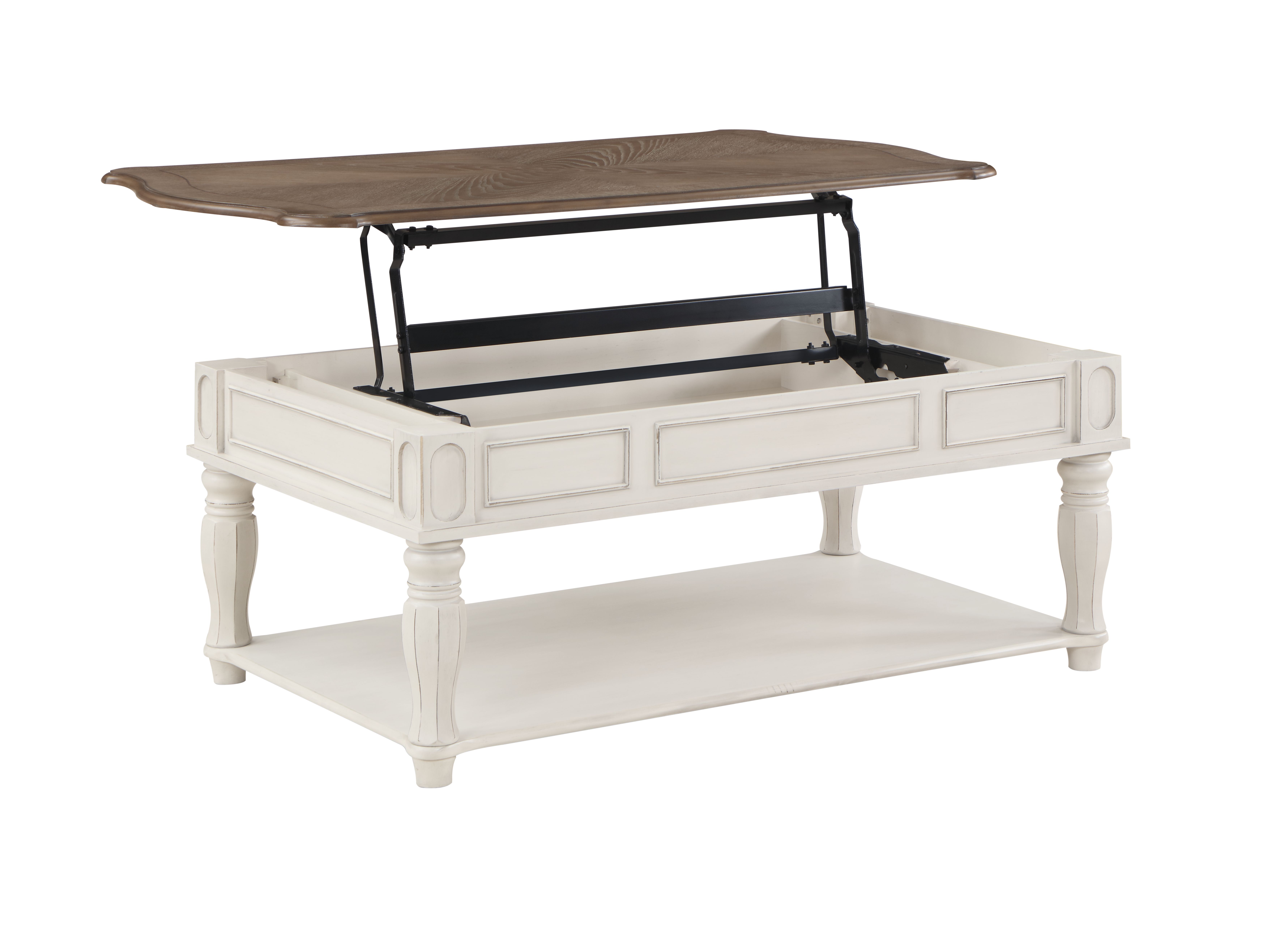 Oak and Antique White Coffee Table with Lift Top